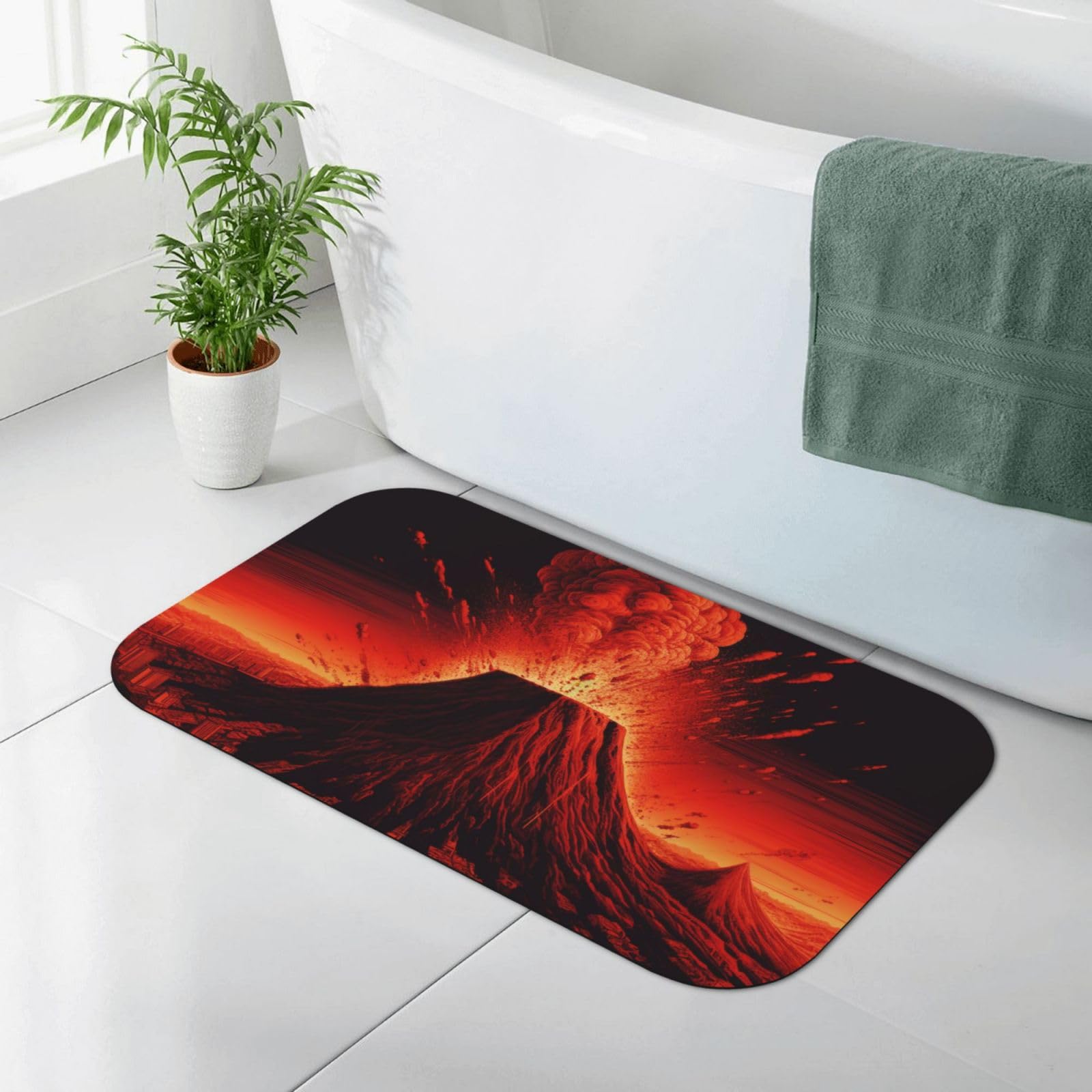 Tapis de bain imprimé volcano pour éviter les glissades et absorber l'eau