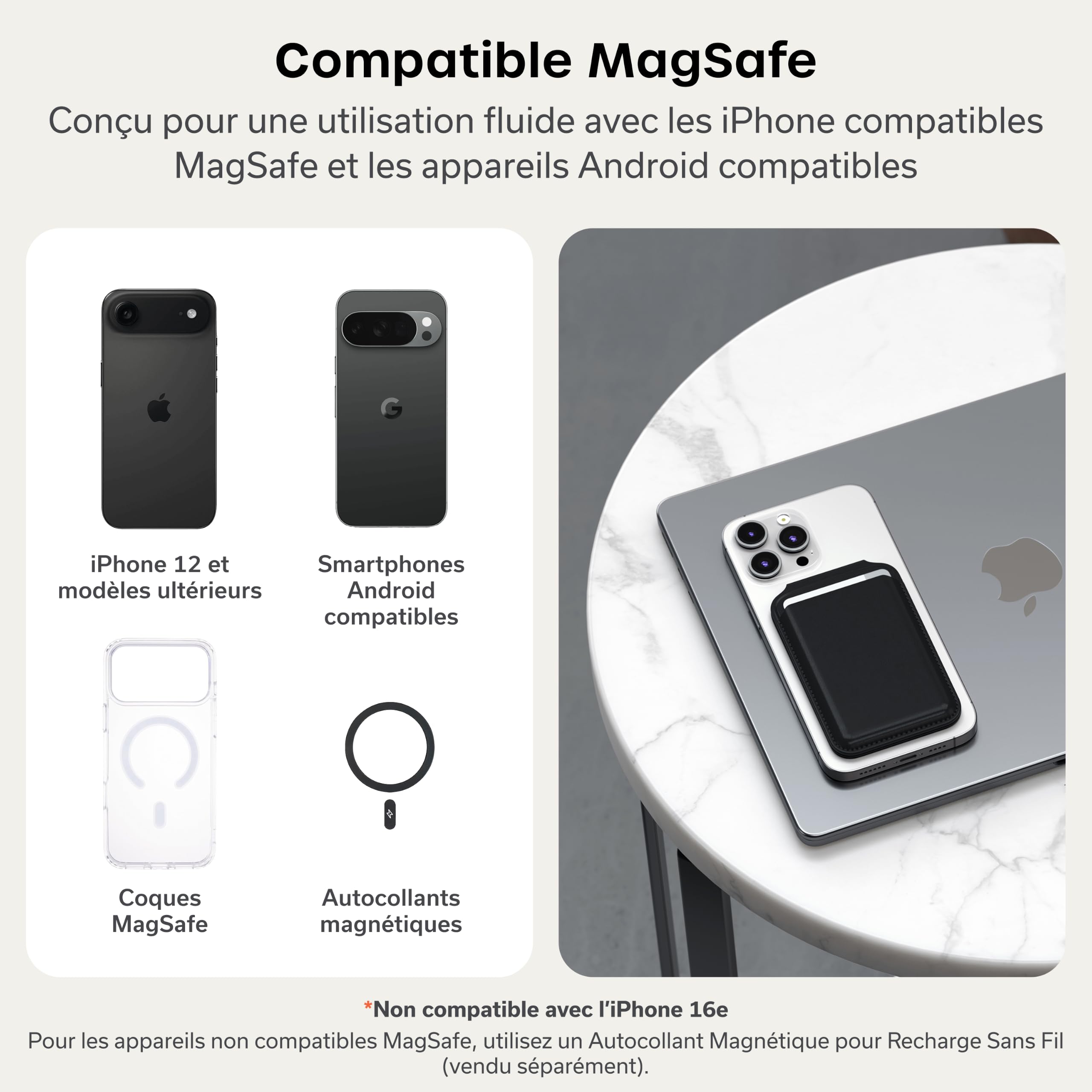 Satechi Porte-Cartes MagSafe et Support pour iPhone, Portefeuille Magnétique avec Support, NFC et 4 Emplacements pour Cartes, Compatible avec iPhone 17 à 12 – Matériau Premium (PU) Noir