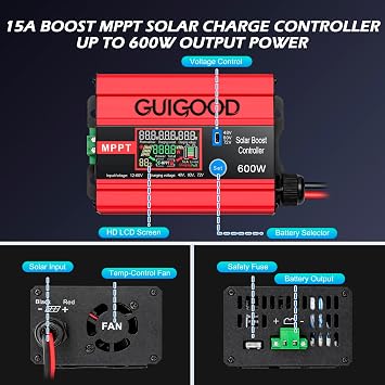 15A Boost MPPT Solar Charge Controller 600W|12-60V to 48/60/72V Step-Up