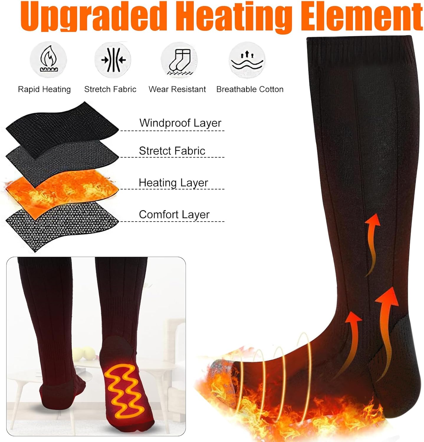 Heated Foot Warmer Adjustable Temperature,Heated Socks for Men Women,Rechargeable 5000 mAh,Electric Ankle Warmers for Hunting, Camping, Hiking, Walking, Fishing, Cycling, Outdoor Work - Image 2
