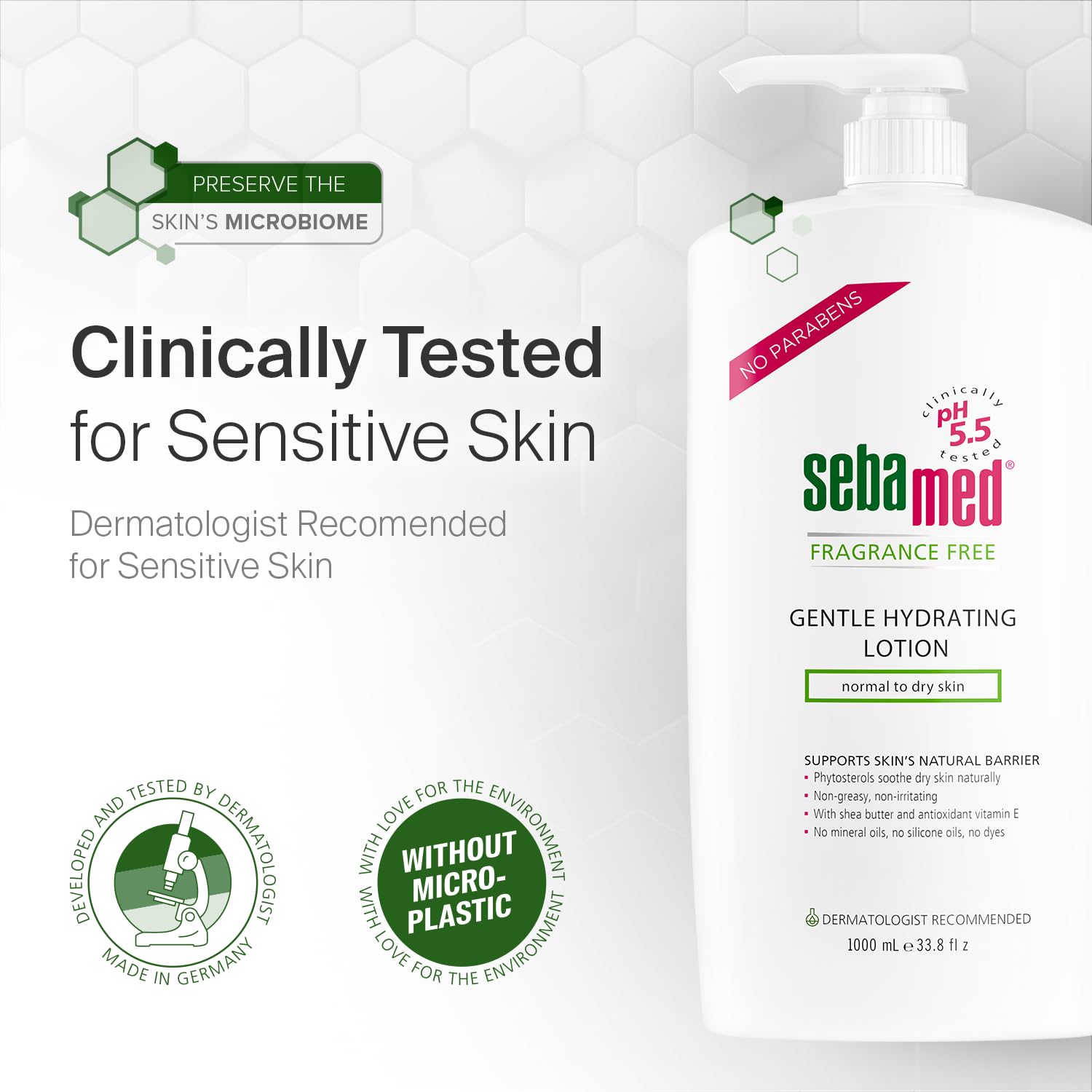 SEBAMED Fragrance-Free Gentle Hydrating Lotion Ultra Mild Dermatologist Recommended Moisturizer for Normal To Dry Sensitive Skin 33.8 Fluid Ounces Pack of 2 (1 Liter)