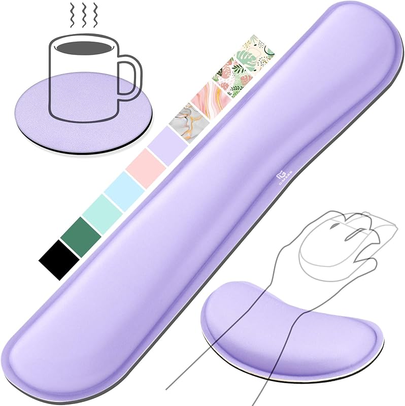 Gimars - Juego de espuma viscoelástica de gel para teclado, reposamuñecas, soporte para muñeca de ratón para oficina, computadora, portátil, Mac, cómodo, ligero para aliviar el dolor al escribir fácilmente, color morado