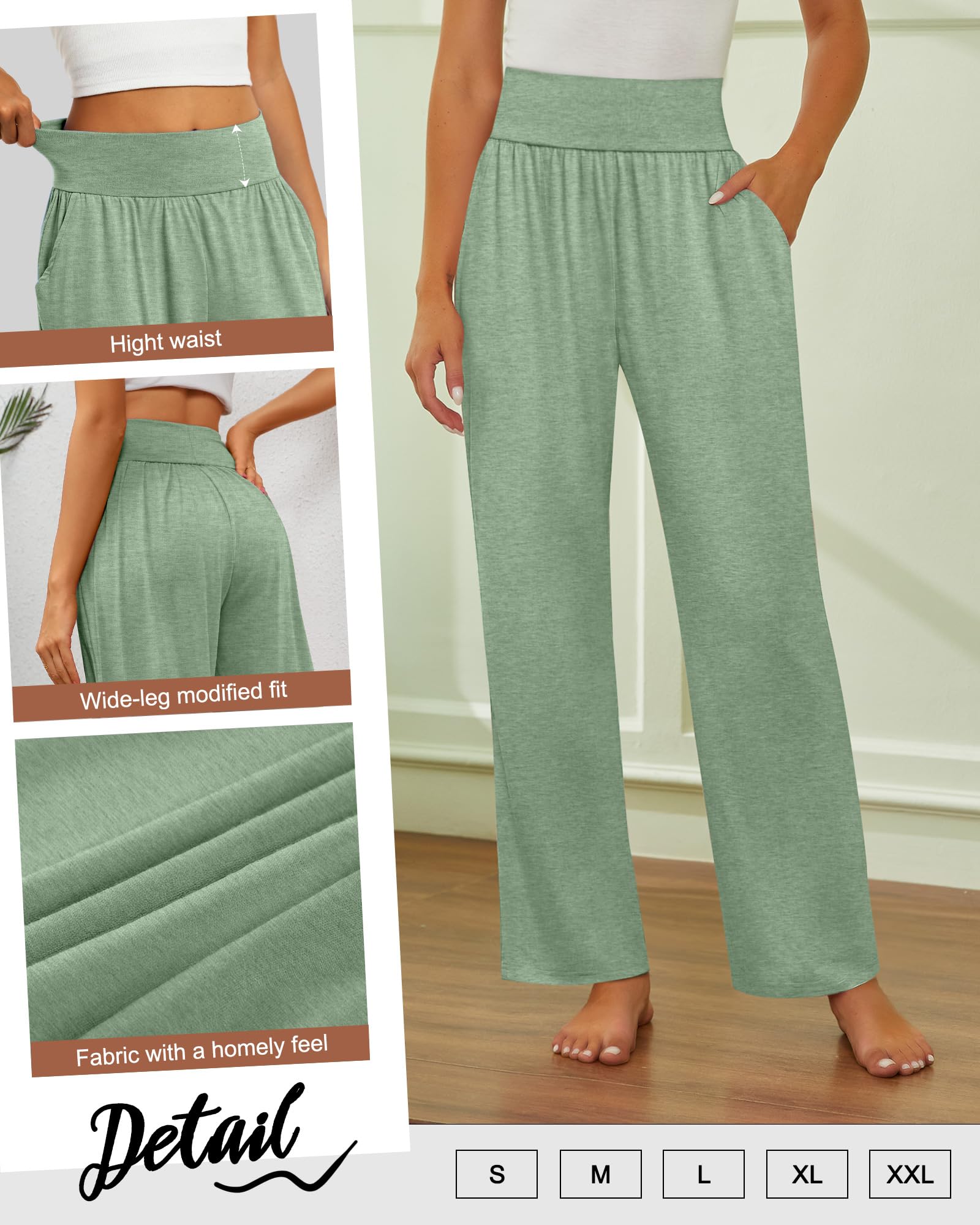 Neer Lot de 3 Pantalons de Yoga Larges pour Femmes Confortables et Élégants avec Poches et Taille Élastique Bas Ouvert