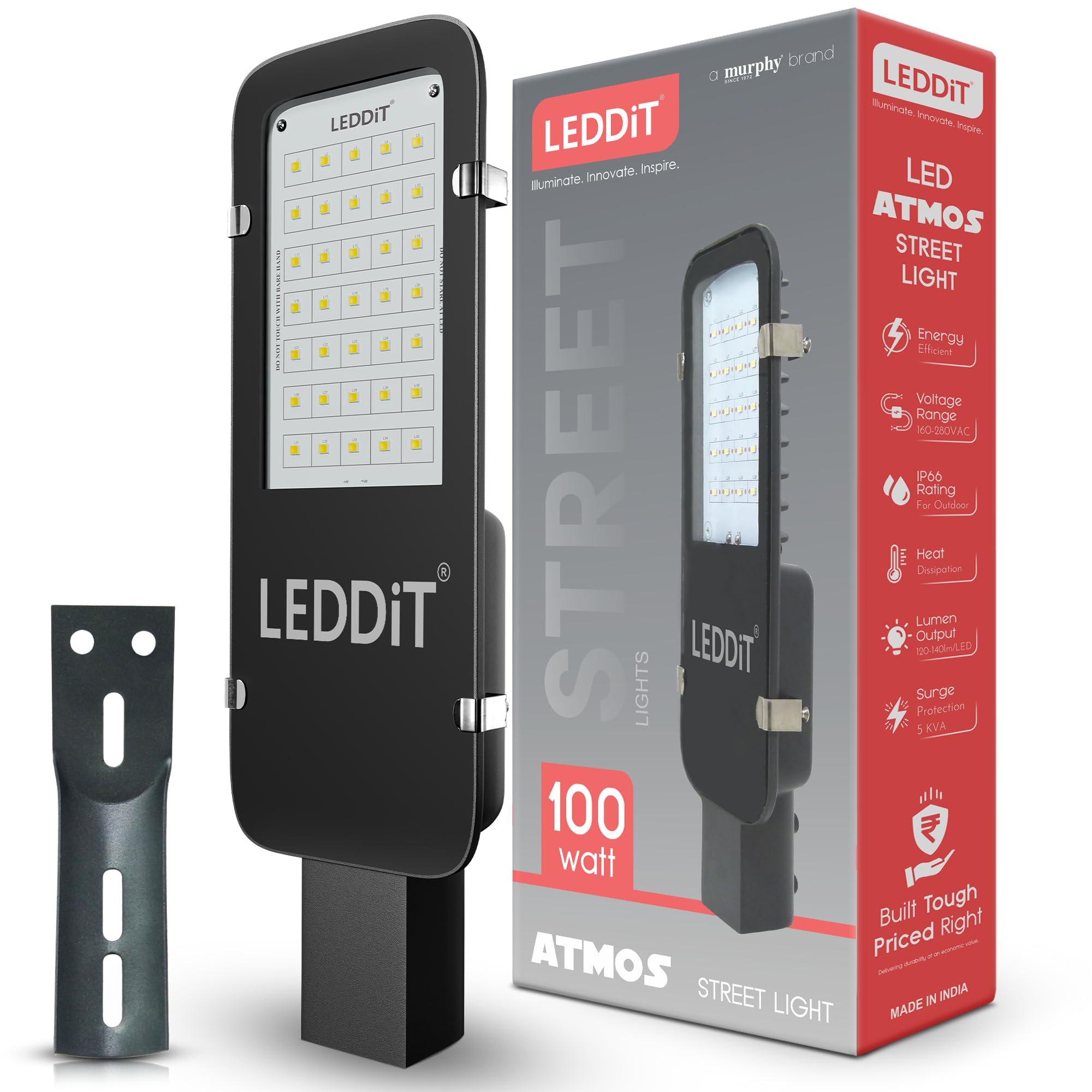 LEDDiT Atmos 100W Waterproof LED Street Light, IP65 Rated Outdoor Light Pack of 3 (Cool White, BIS Approved)