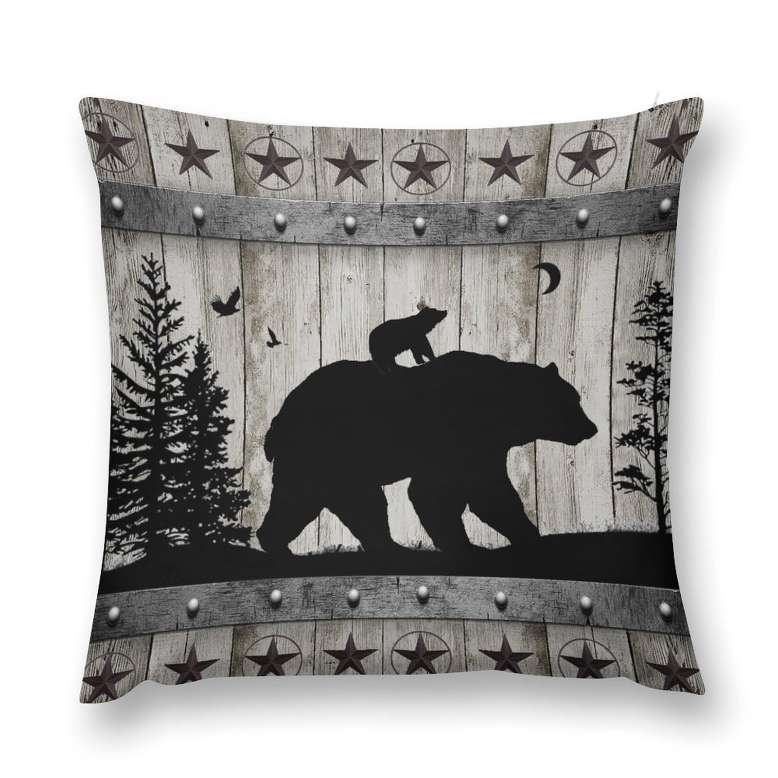 moderw Rustic Bear Throw Pillow Cover, Vintage Western Cabin Country Wooden Board Couch Cushion Case Retro Lodge Wild Animals Sofa Pillowcases for Farmhouse Home Bed Decor 18x18inch