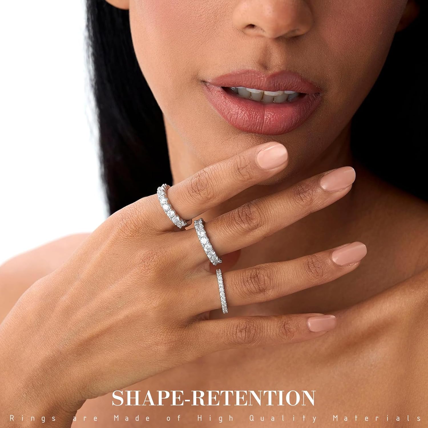 SAVORI Pack of 3 14K Gold Plated Sterling Silver Half Eternity CZ Stackable Ring Set for Women, 3 Styles (Full Pave, Half Pave, Thin Band), Hypoallergenic Bridal & Wedding Band Jewelry Gifts Size 6-10