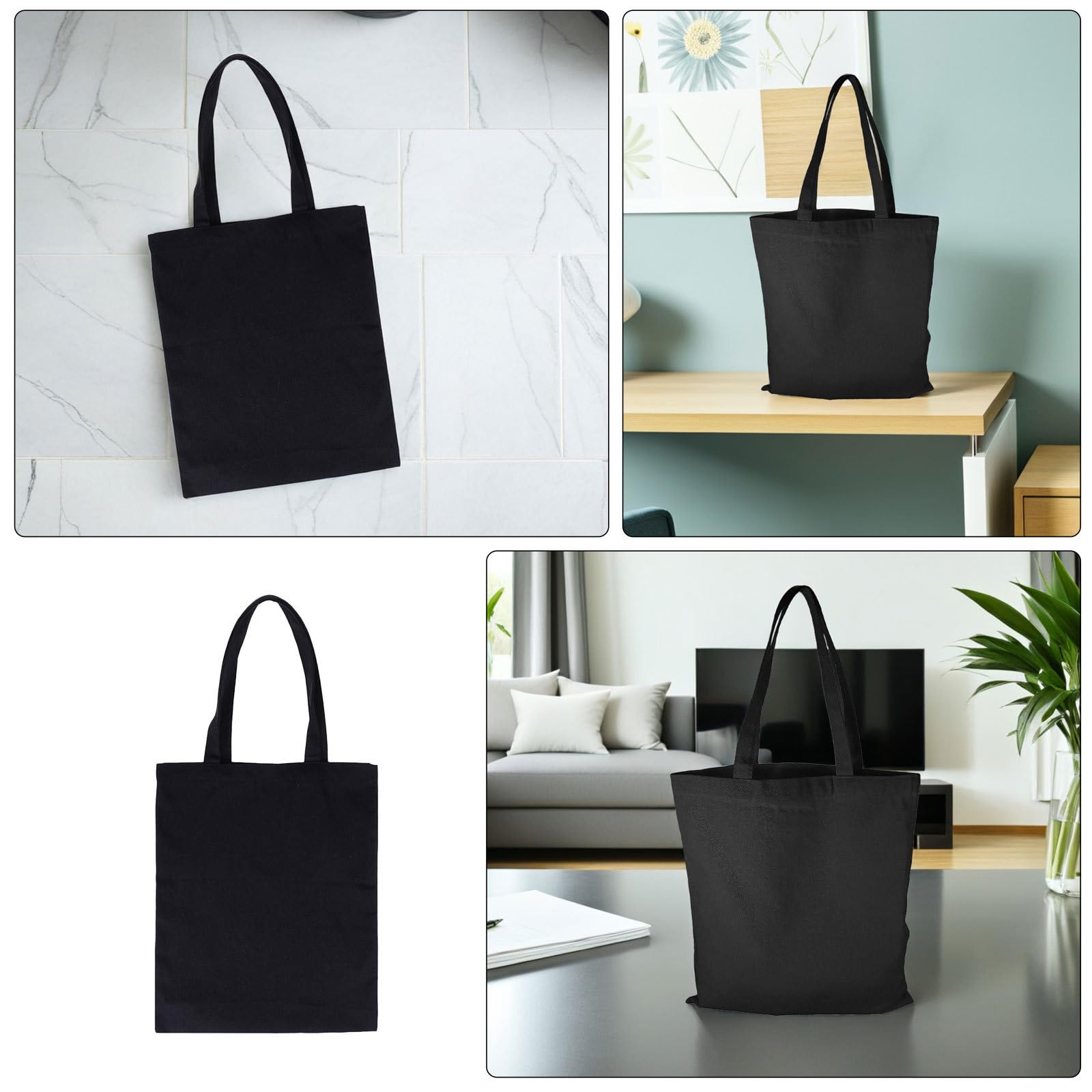 PartyKindom Bolsa de Lona para Transferencia de Calor 8 Piezas 40x35 Cm Negra con Asas, Reutilizable y Lavable para Sublimación, Pintura y Bolsas de Supermercado Versátiles para Compras