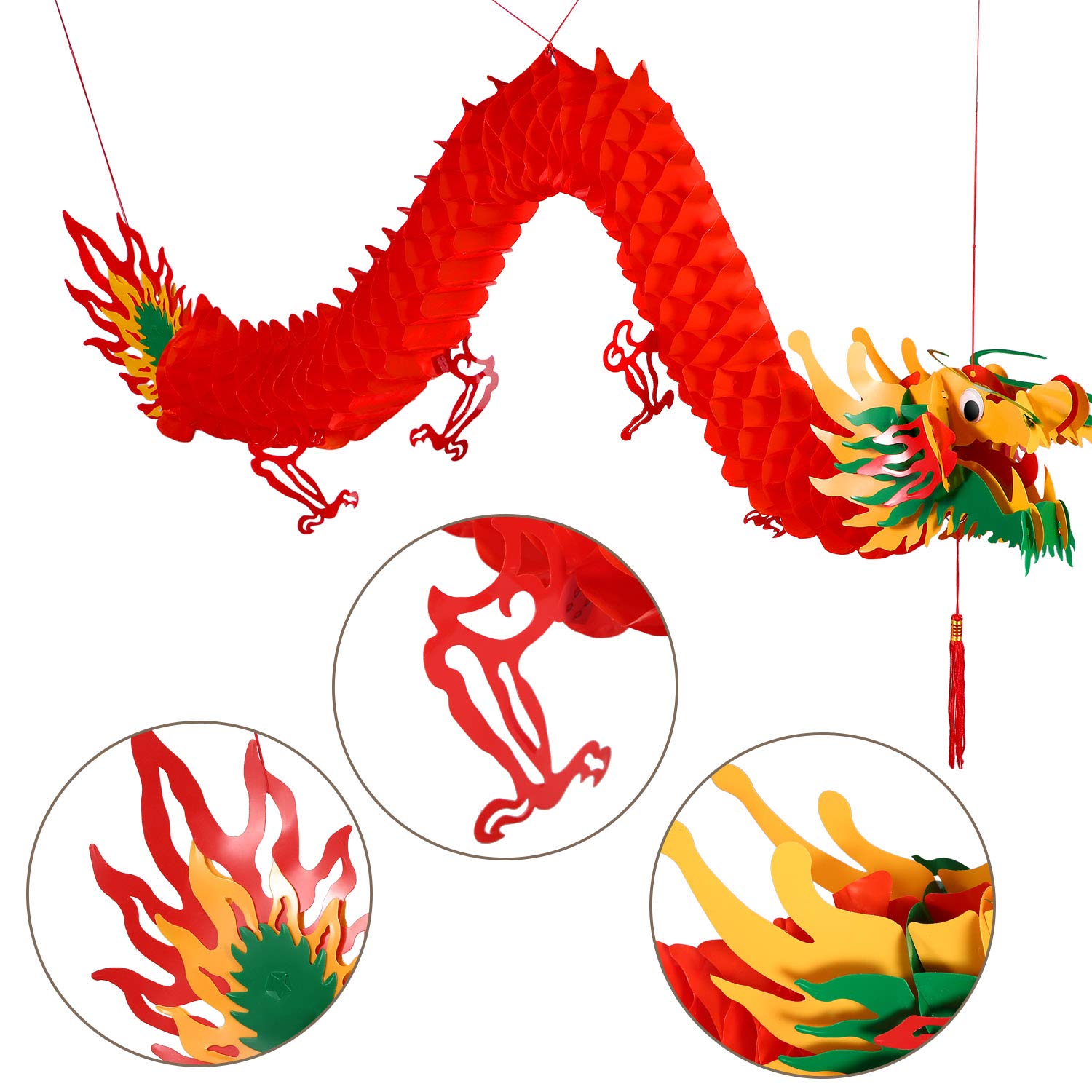 Bememo 21 Pieces Chinese New Year Dragon and Chinese Red Lanterns Decoration for Chinese Spring Festival New Year Wedding