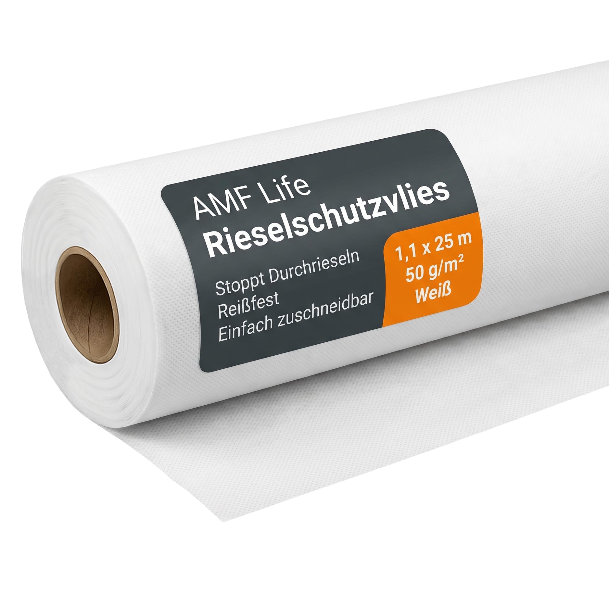 Rieselschutzvlies, Rieselschutzbahn, Bodenschutz, Unterlage, Abdeckvlies, 1,1 x 25m, 50g/m², weiß
