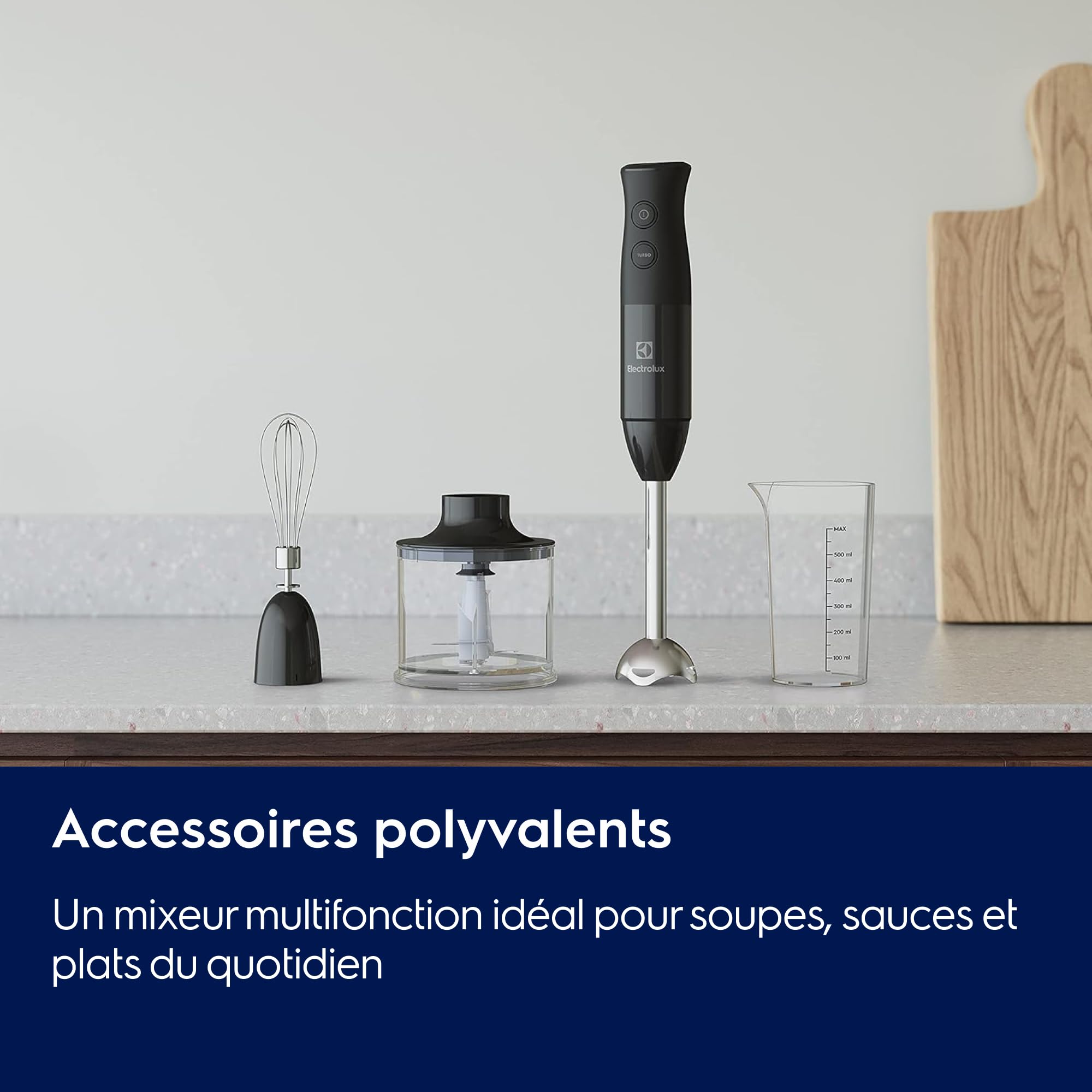 Electrolux Mixeur Plongeant Create 4 E4HB1-6GG, Mélangeur Plongée Avec Technologie Truflow, 10 Vitesses, Fonction Turbo, 600 W, Plastique, éléments sans BPA, Noir