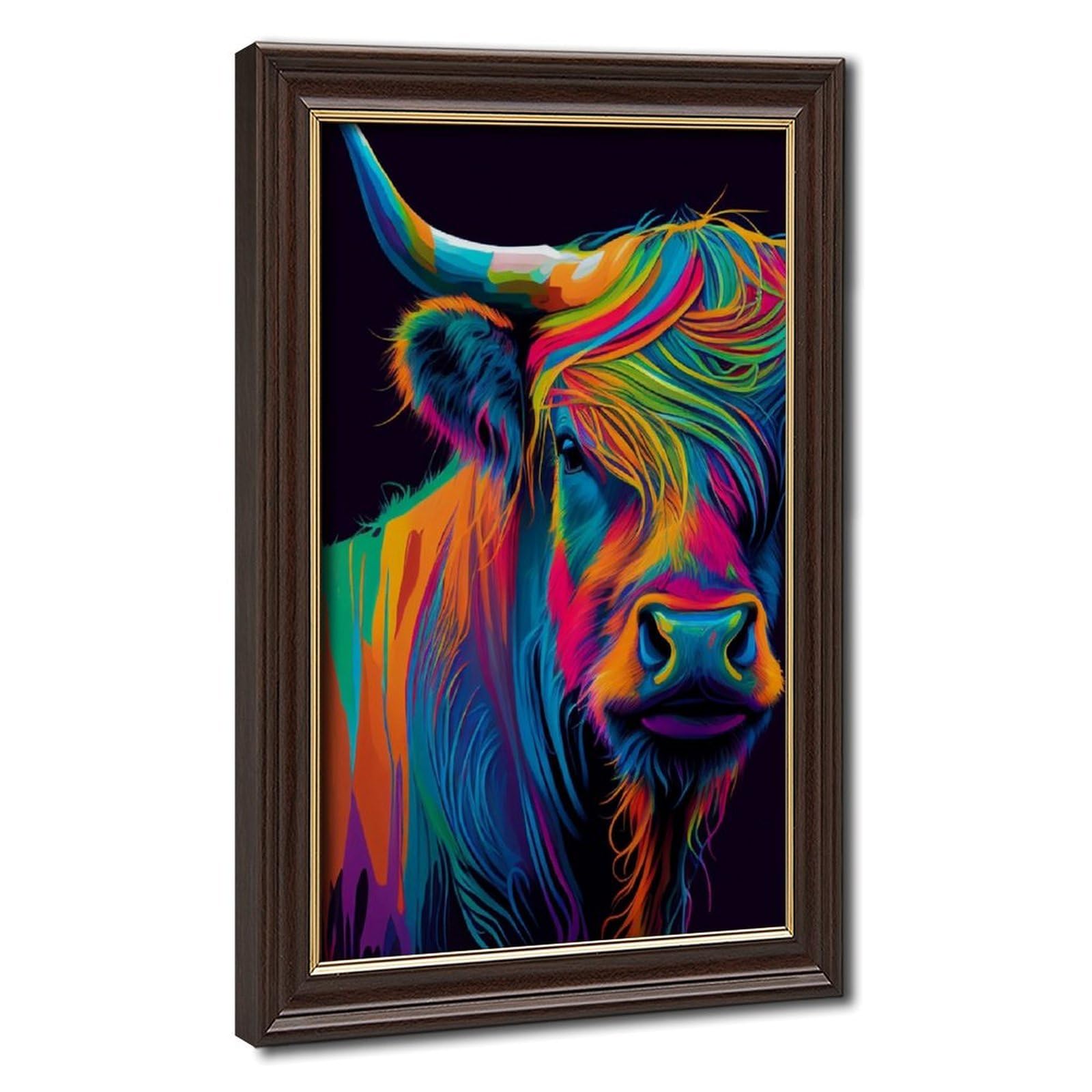 Bareronor Mokume Gane Frame-Style Abstract Highland Cow Canvas Poster For Dorm Room Decor Gift