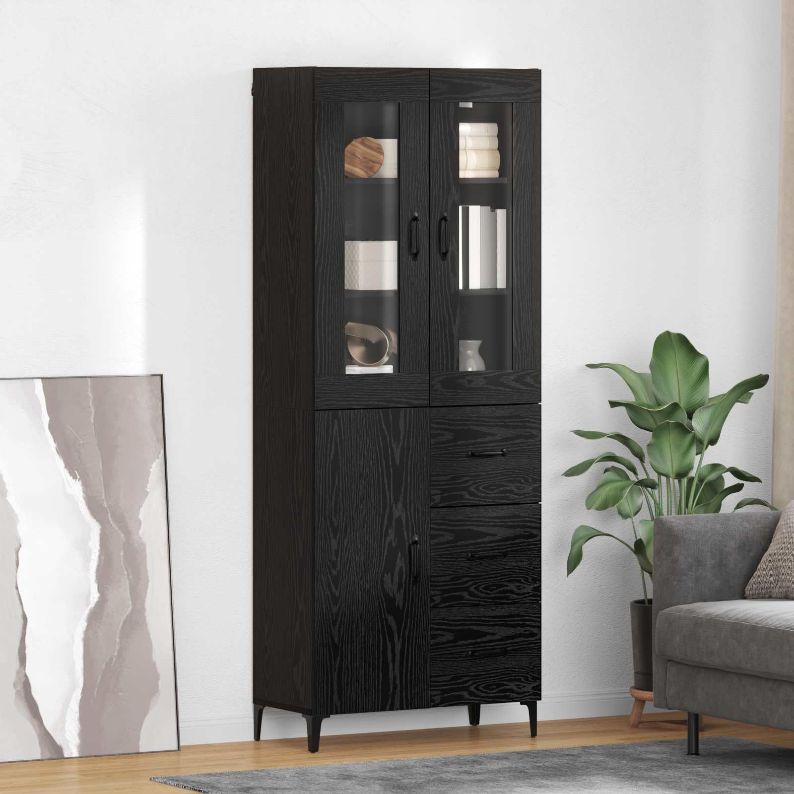 Aparador de roble negro de 180 cm de alto para salon y comedor