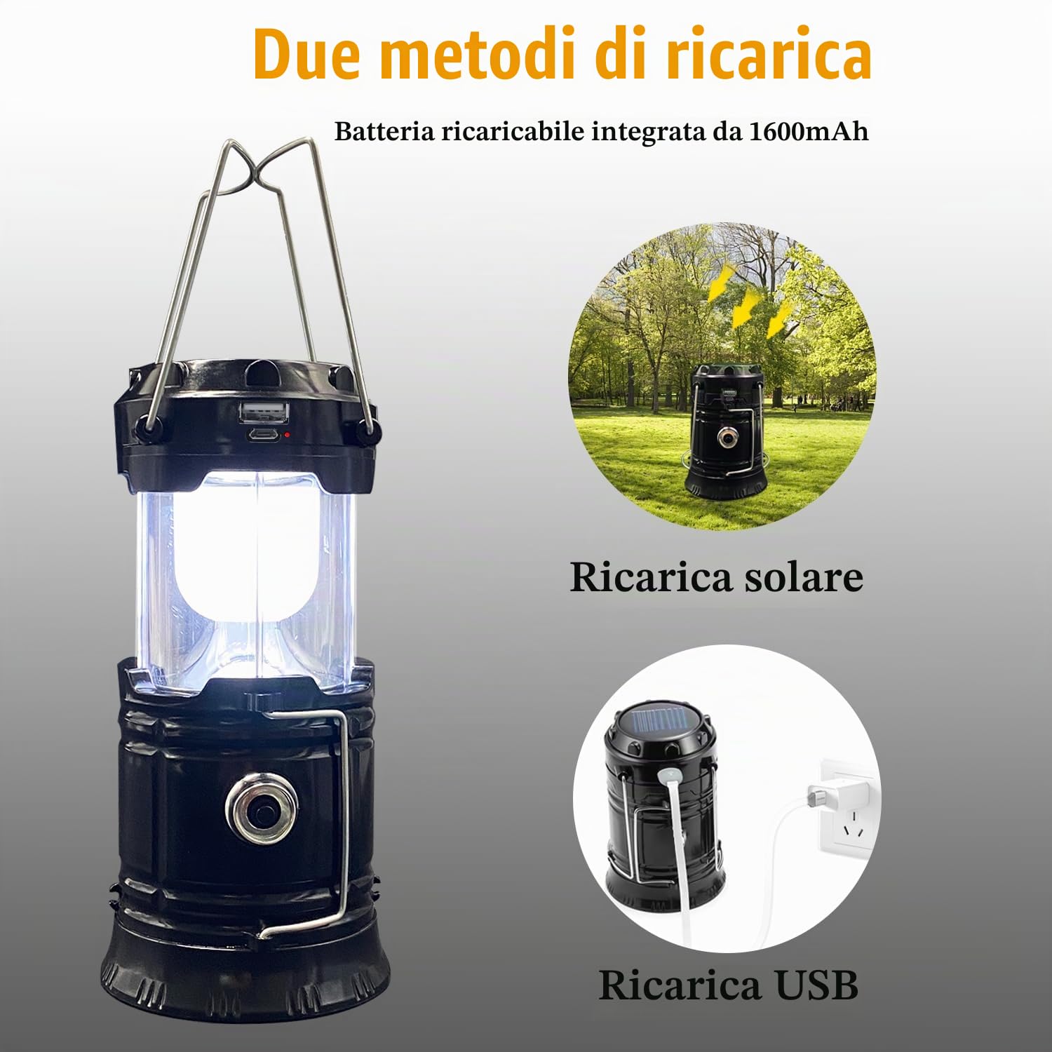 Lanterna da campeggio portatile pieghevole a LED, leggera, impermeabile, ricaricabile tramite USB, kit di sopravvivenza per interni ed esterni, luce di emergenza, interruzioni di corrente