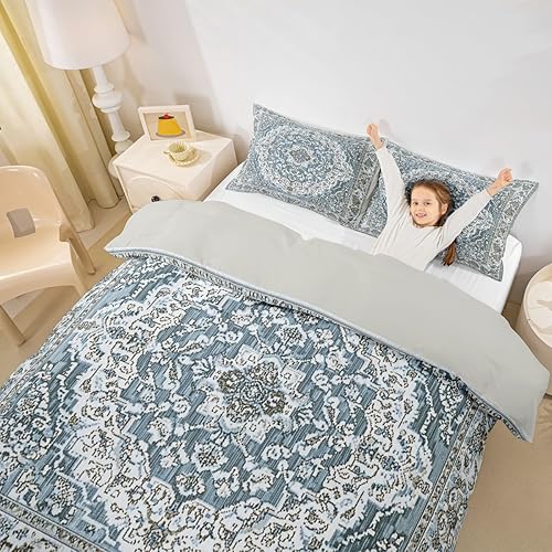 Miniatura 5 de Erosebridal Juego de funda de edredón bohemia tamaño King, diseño de mandala verde azulado, bohemio, retro, floral, exótico, tribal, vintage,