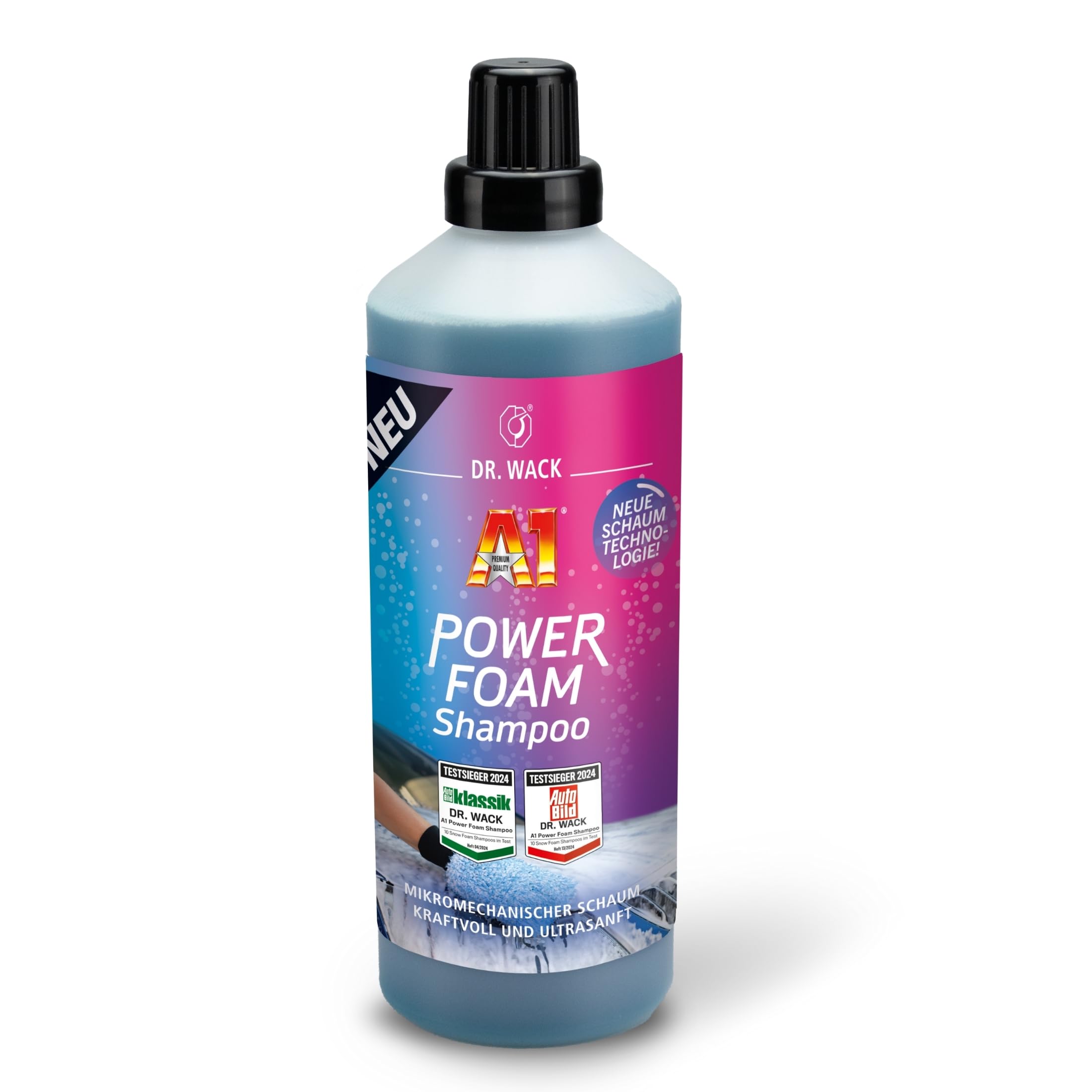 DR. WACK - A1 Power Foam Shampoo 1 Liter - Autoshampoo für Vorreinigung & Handwäsche - Kraftvoller & schonender Schaumreiniger - biologisch abbaubar - für alle Lackarten - Hochwertige Autopflege