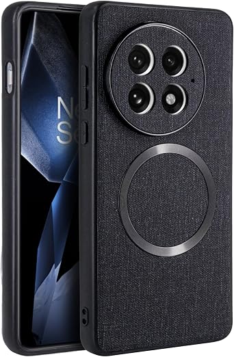 Phone Case for OnePlus 13, [Compatible with Magsafe] [Full Camera Protection] Luxury Woven Fabric TPU&PC Phone Cover, Lightweight Slim Shockproof Case for Women and Men Black
