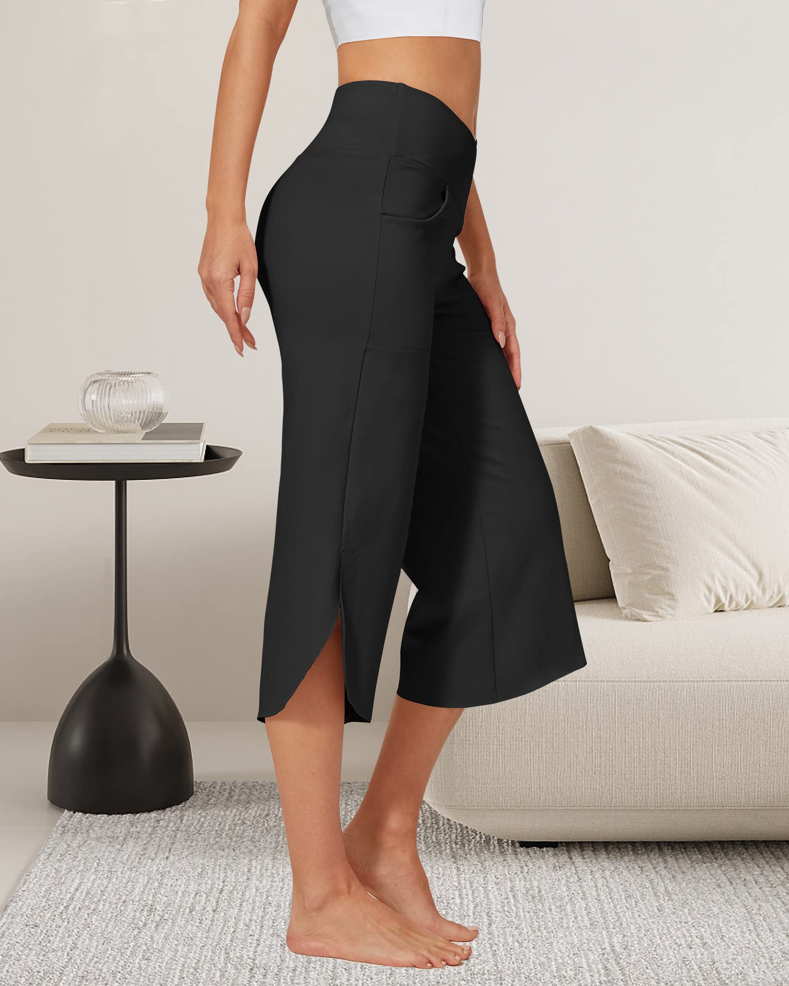 G4Free Pantalon capri pour femme, pantalon de yoga à jambes larges, extensible, décontracté, avec poches