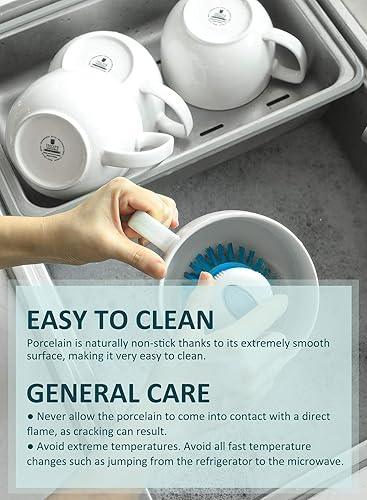 Miniatura 9 de Teocera Tazas jumbo, cuencos de sopa con asas, 24 onzas para café, juego de 4 tazas de café + juego de 4 tazas de café de cerámica lisa de 12 onzas