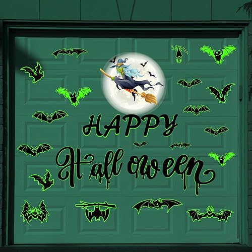 28 imanes de Halloween para puerta de garaje, imanes de bruja que brillan en la oscuridad, imanes luminosos de bruja murciélago automotriz,