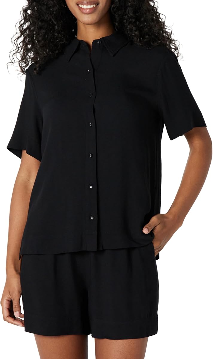 Amazon Essentials Women's Relaxed-Fit Fluid Twill Button-Down Shirt (Short Sold Separately)
