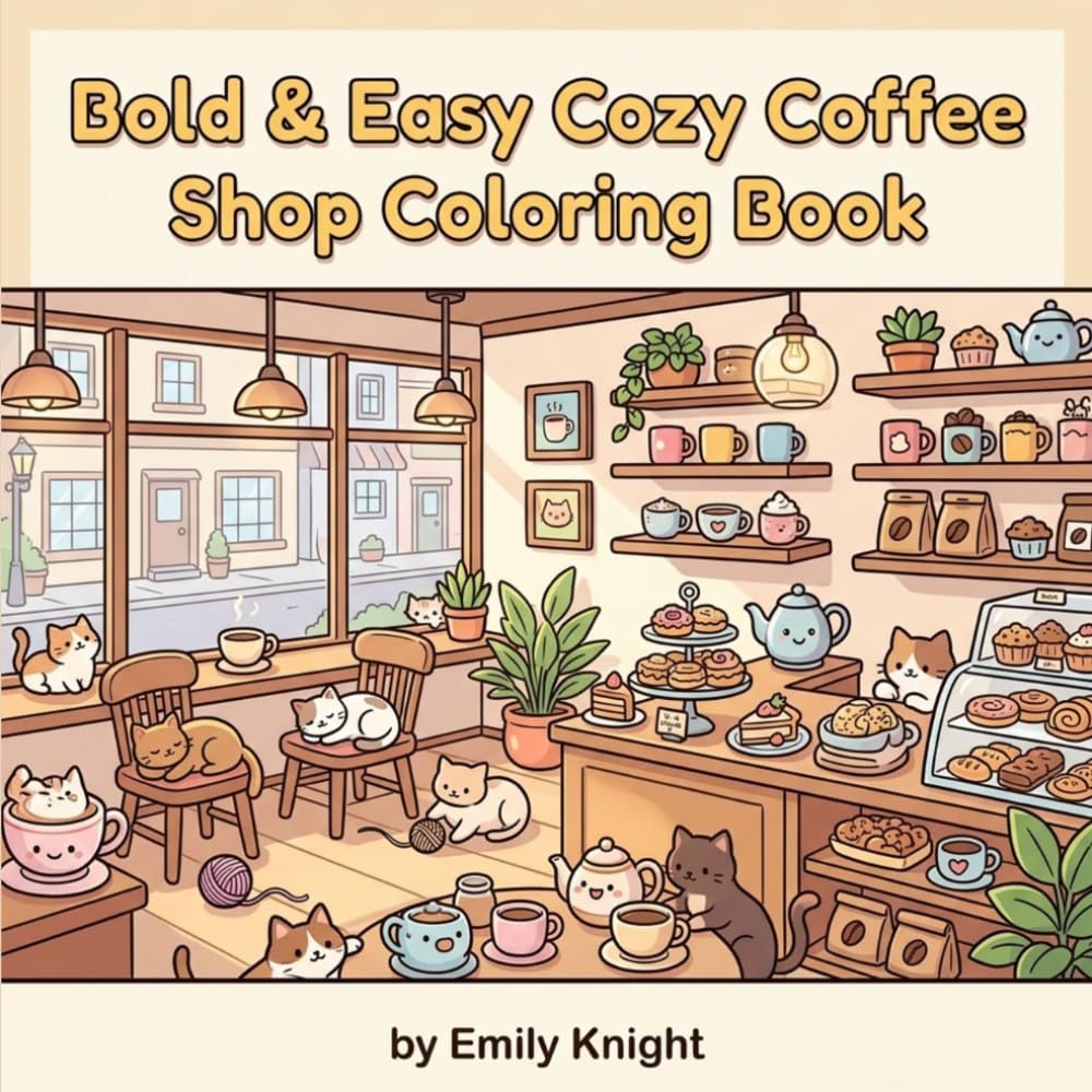 Bold & Easy Cozy Coffee Shop Coloring Book: A Cozy Café Adult Coloring Book with Bold Easy Designs for Relaxation