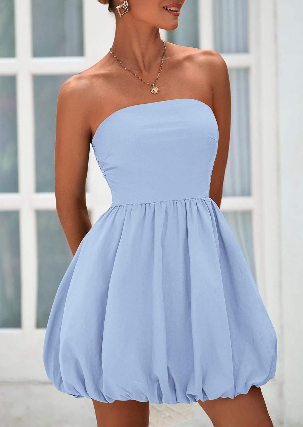 PRETTYGARDEN Women's Bubble Mini Dress Summer 2026 Strapless Tube Top Short A Line Trendy Casual Spring Smocked Sundresses - Image 4