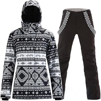 RIUIYELE Womens Ski Suit Windproof Waterproof Snowboard Colorful Printed Ski Jacket and Pants Set Style8, M