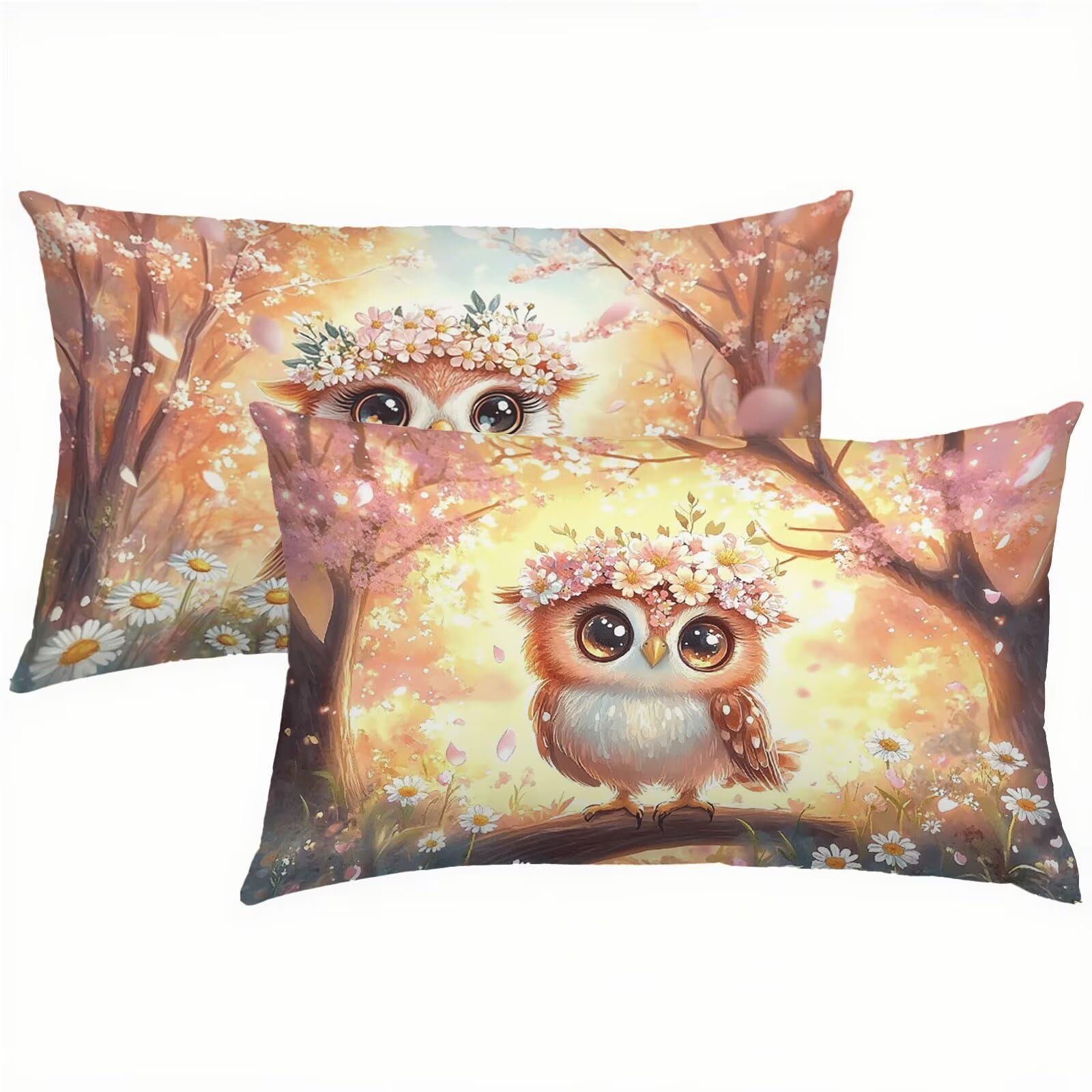 Mignon Taie Oreiller 70x90 Housse Coussin Velours Hibou Lot de 2, Taies d'oreiller Luxueuse et Rafraîchissante, Housse de Coussin Exterieur Impermeable, Coussin Decoratif pour Canapé, Salon S6-690