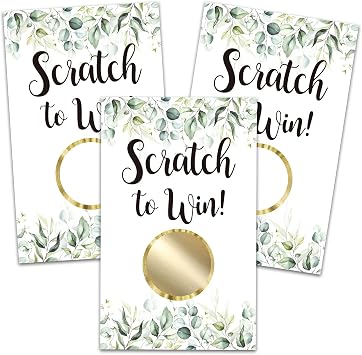 50 Greenery Scratch Off Game Cards, Greenery Lottery Tickets, Activities For Bridal Shower Activity, Baby Shower Raffle Ticket Reveal to Win Event Prizes.