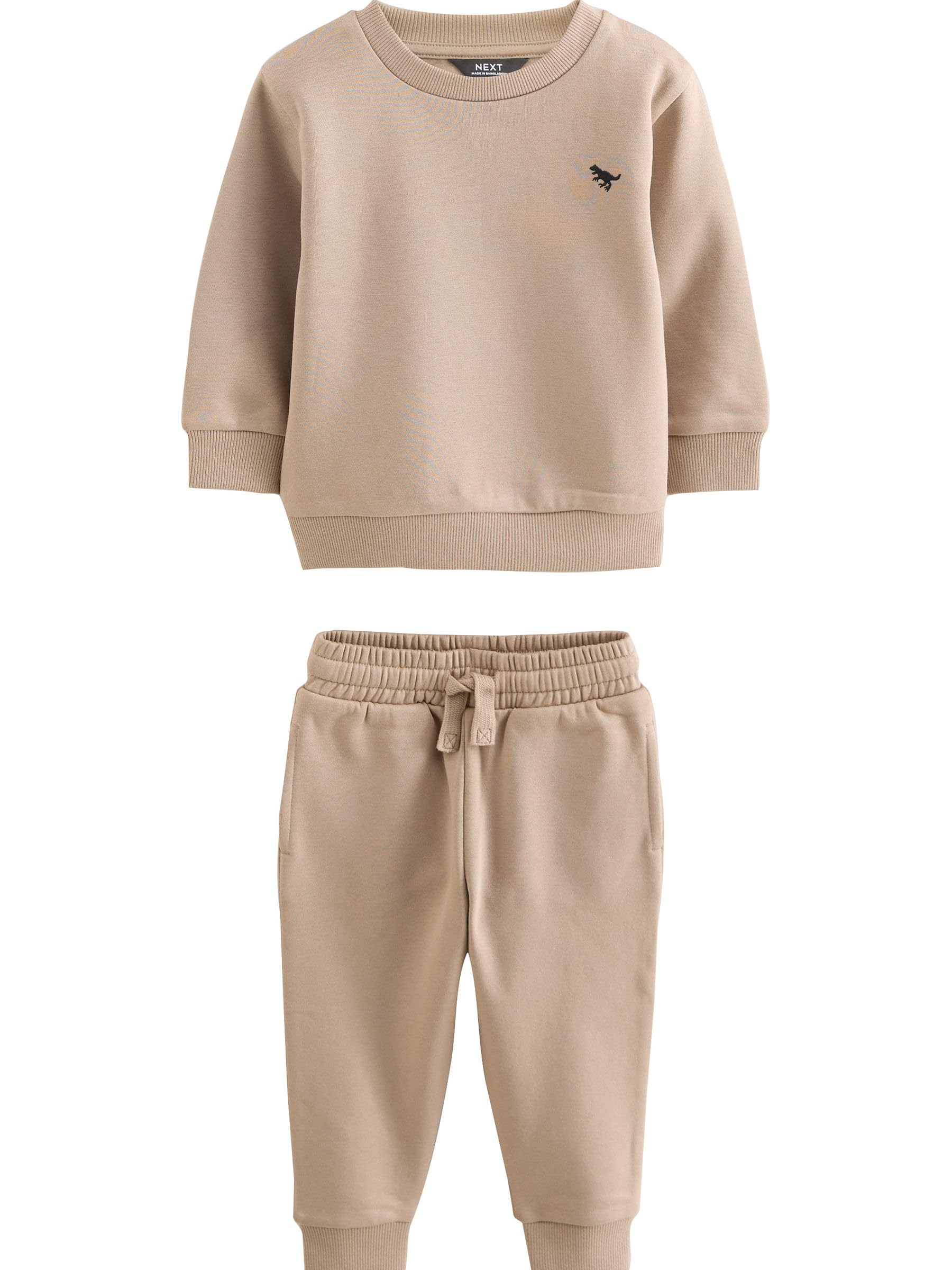NEXT Jungen Logo Jogginghose und Sweatshirt im Set Stein 110-116
