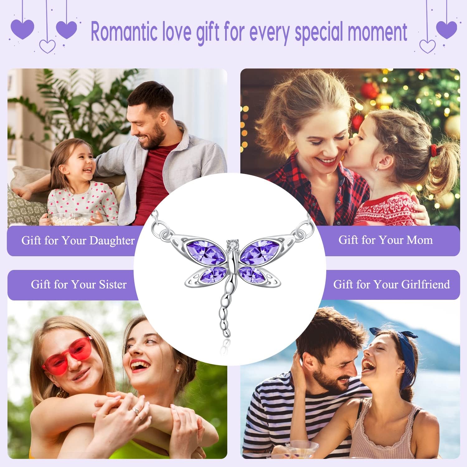 AOBOCO Dragonfly Necklace Sterling Silver Crystal BirthstoneDragonfly Jewelry Gifts - Image 5