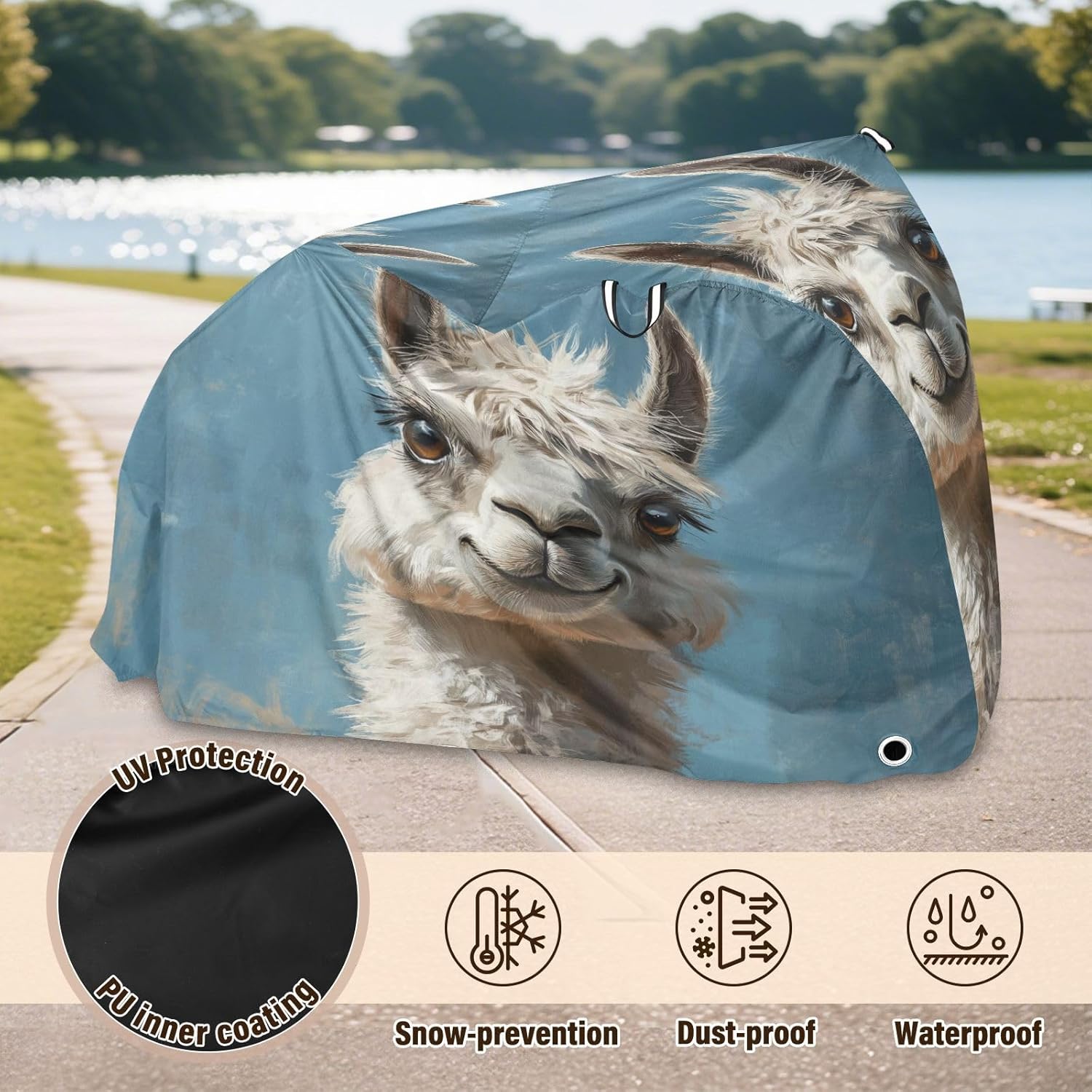 ALAZA Cute Llama Alpaca Painting Bike Cover Waterproof Outdoor Ebike Bicycle Covers Tarp Protection for 1/2 Bikes, Sun UV Dust Wind Proof