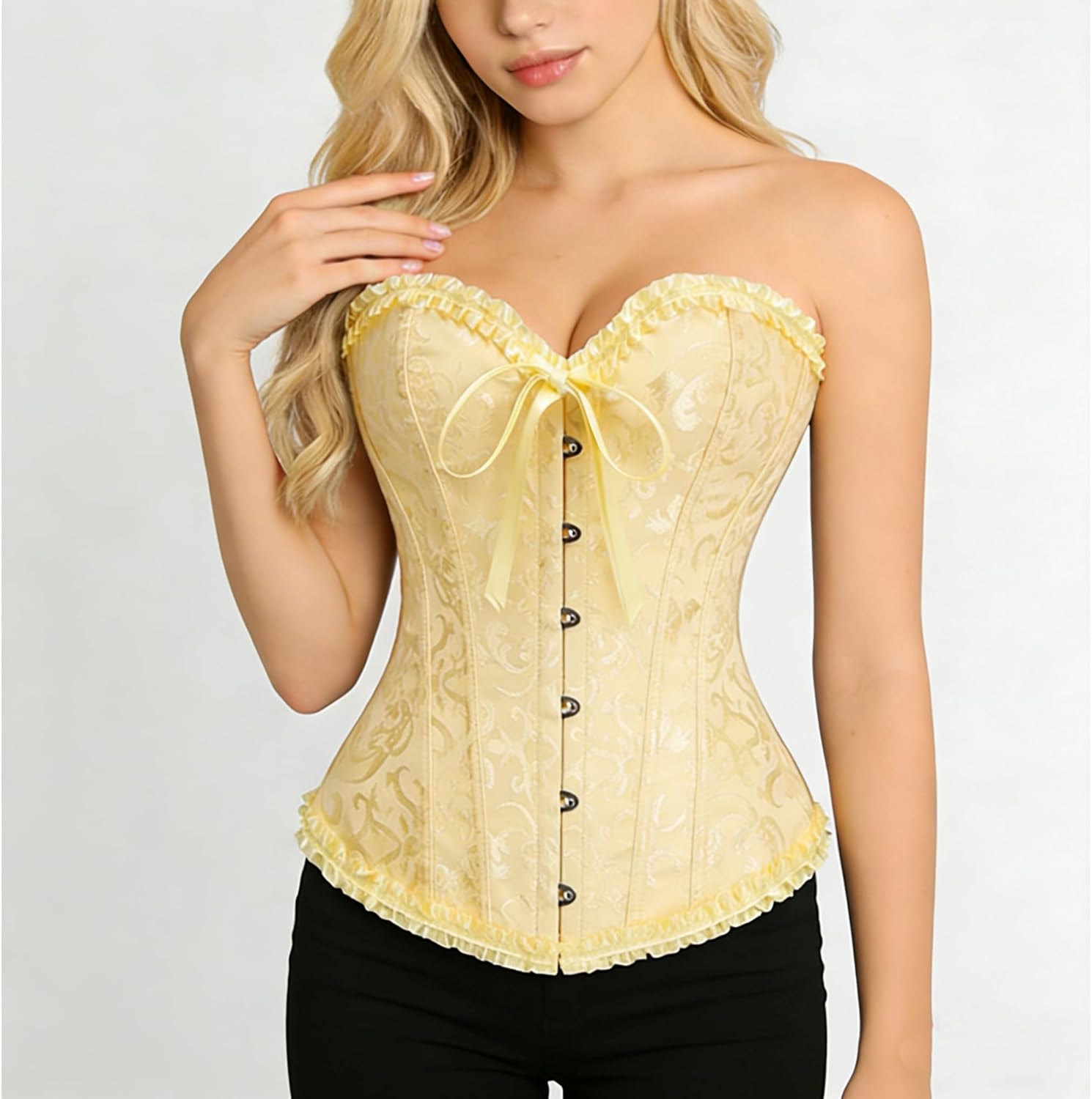 Corset Tops for Women,Bustier Shapewear Lingerie,Lace Tied Renaissance Overbust Corset Push Up Bodysuit