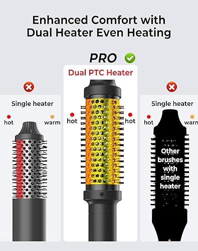 Miniatura 5 de Ukliss Cepillo térmico de 1.5 pulgadas, moldeador de pelo de cerámica de iones negativos, 9 ajustes de temperatura y doble voltaje para brillo sin