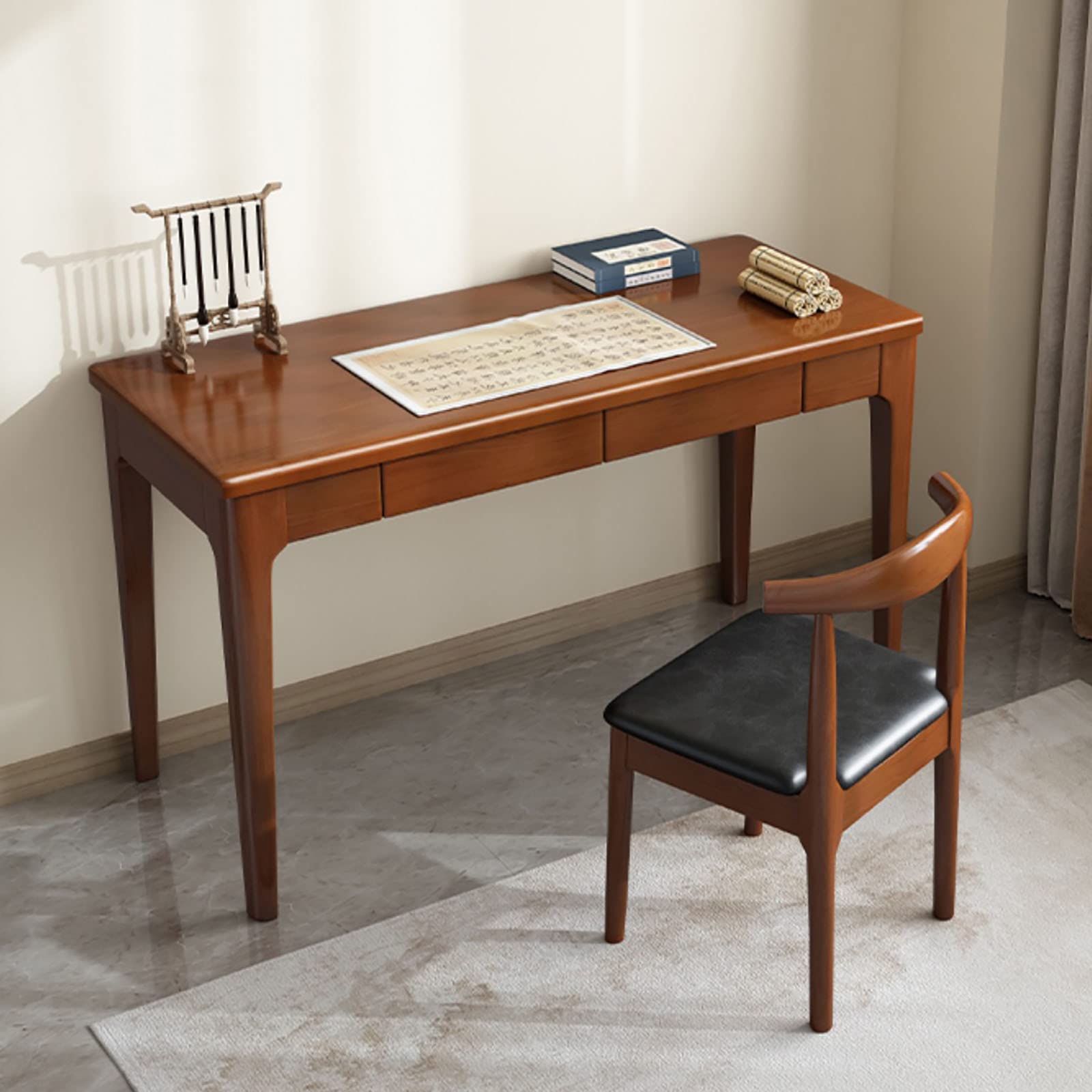 Amazon | 無垢材デスク コンピューターデスク 引き出し付き ミッド