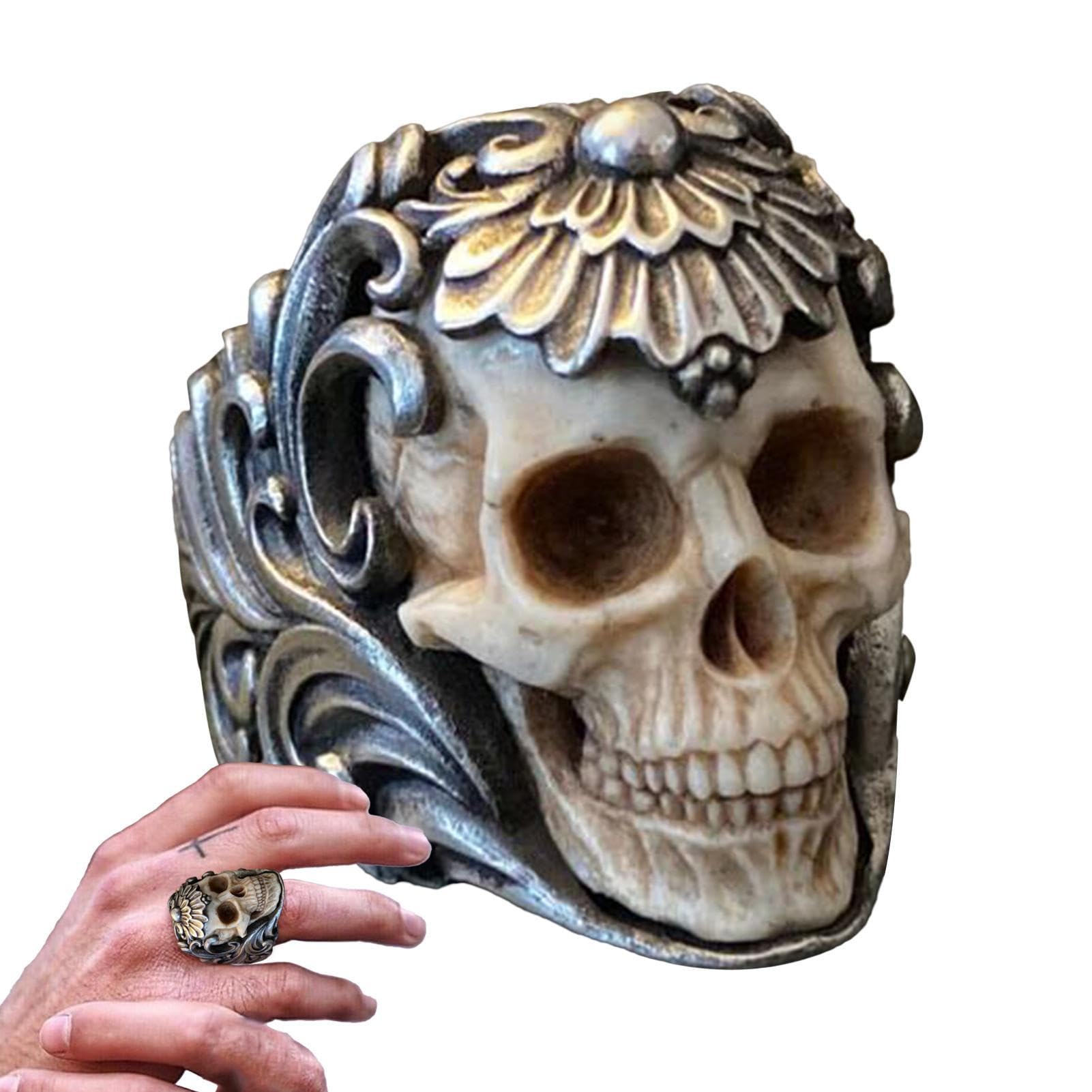 Bague homme tête de mort avec ailes gothique en acier taille