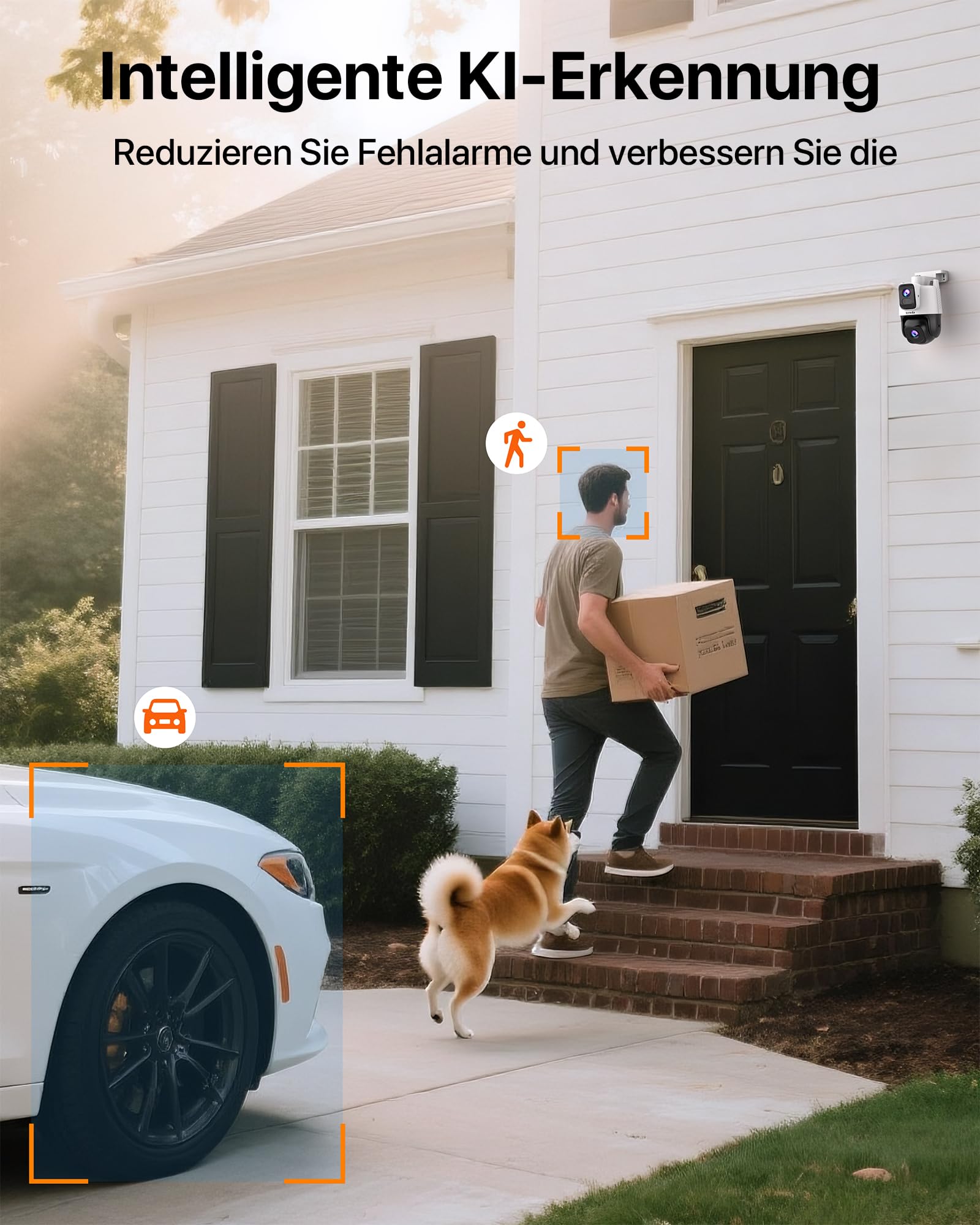 Tenda Überwachungskamera Außen mit Dual-Objektiv, 2K+2K WLAN Außenkamera mit PTZ & Festlinse, Farb-Nachtsicht, Lokaler Speicher ohne ABO, IP65, für Haus & Hof, Nur 2.4GHz