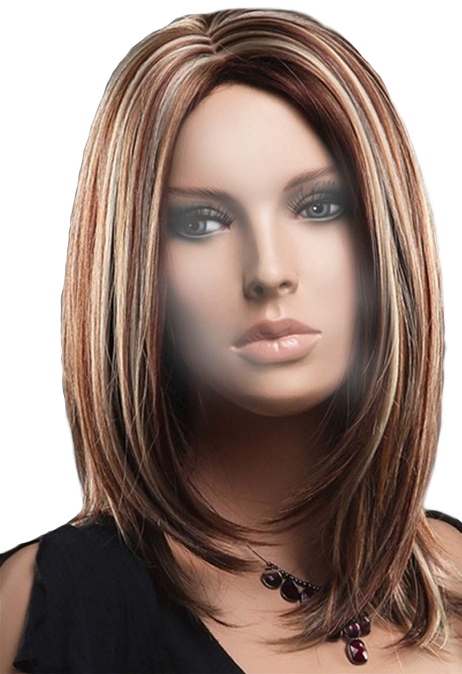 Middle Part Short Black Wig Bob Wigs Short Straight Synthetic Hair Full Wigs for Women Natural Looking Heat Resistant (Brown,One Size)