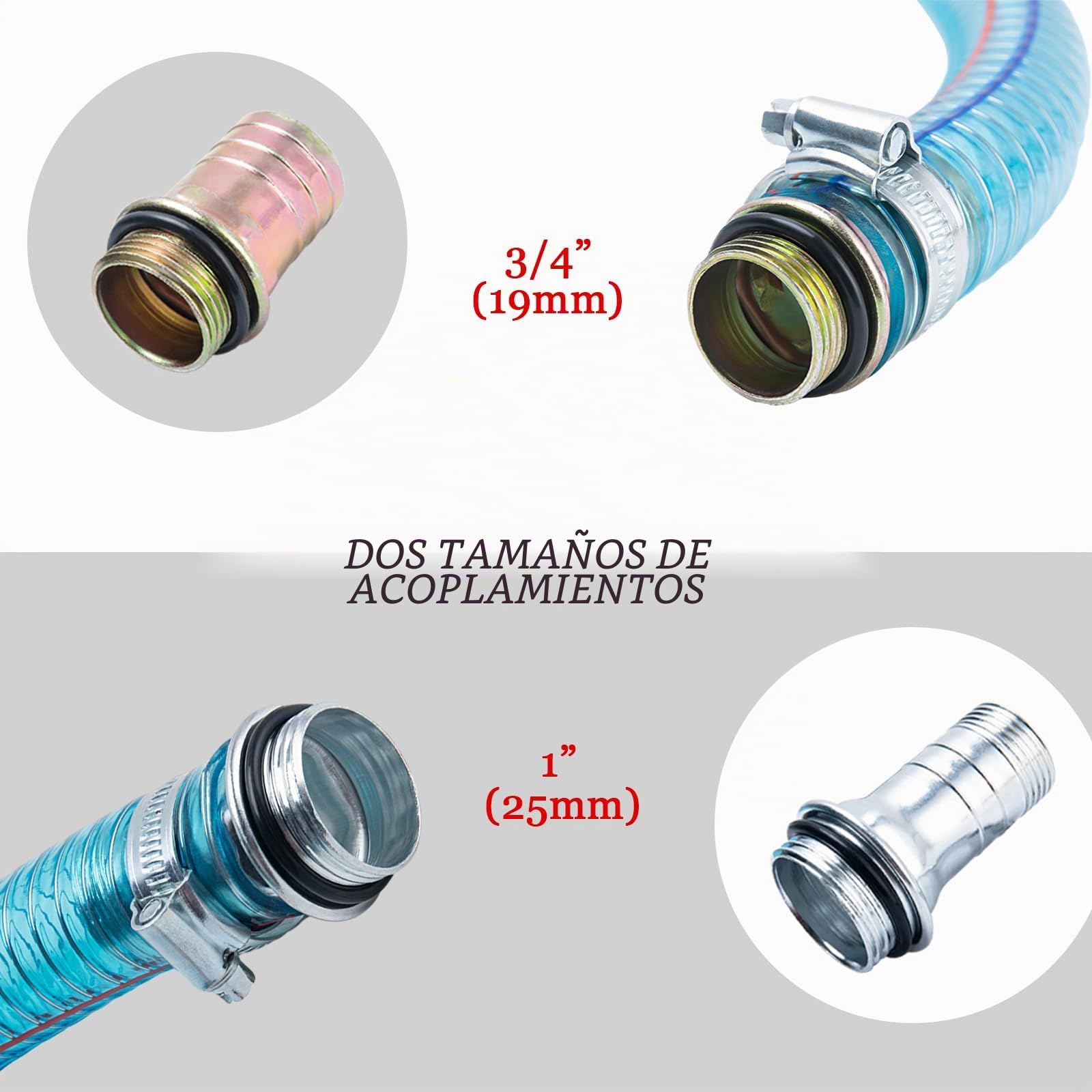 Manguera de succión de 1 pulgada, manguera de transferencia de combustible para bomba de transferencia de aceite/diesel/queroseno/gasolina, 6.5 pies de largo con acoplamientos roscados de 3/4 y 1