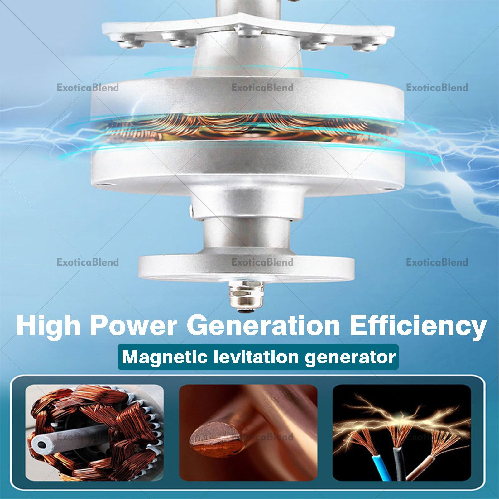 Kit de Generador de Turbina Eólica de 14000 W (12 V - 220 V) — Generador Eólico Portátil con 3 Palas y Controlador, Equipo para Sistemas de Energía Solar y Eólica 24V