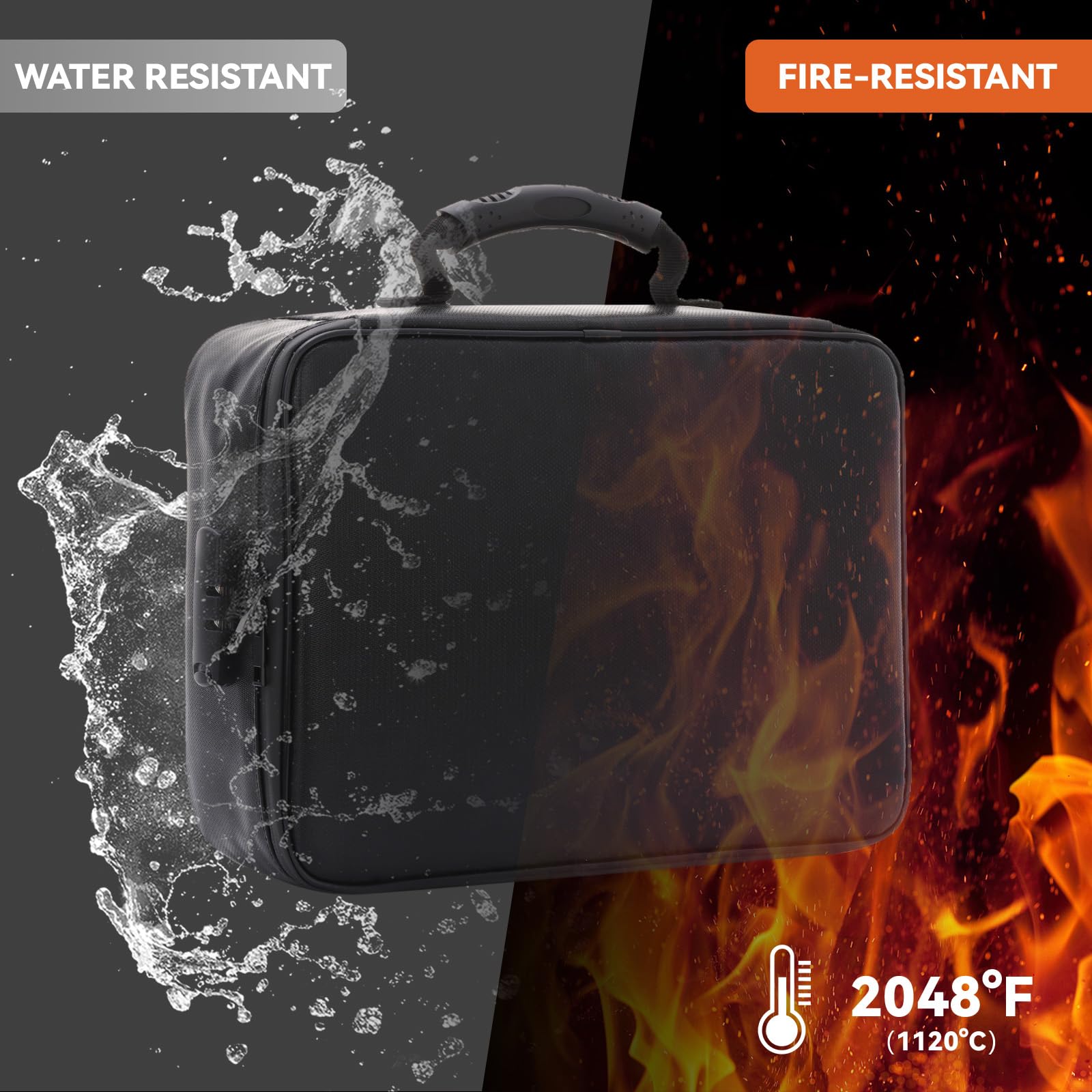BWBIKE Borsa Portadocumenti Ignifuga con lucchetto, valigetta isolata con resistenza termica fino a 2048 °F, raccoglitore impermeabile per documenti A4 e contenitore per documenti e fogli