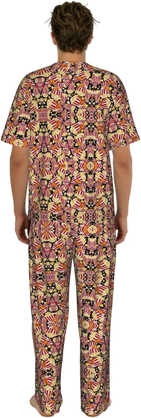 Men'S 2 Piece Loungewear Pajama Set Popcorn Print Print Short Sleeve Tee Top And Pants Set S-3xl