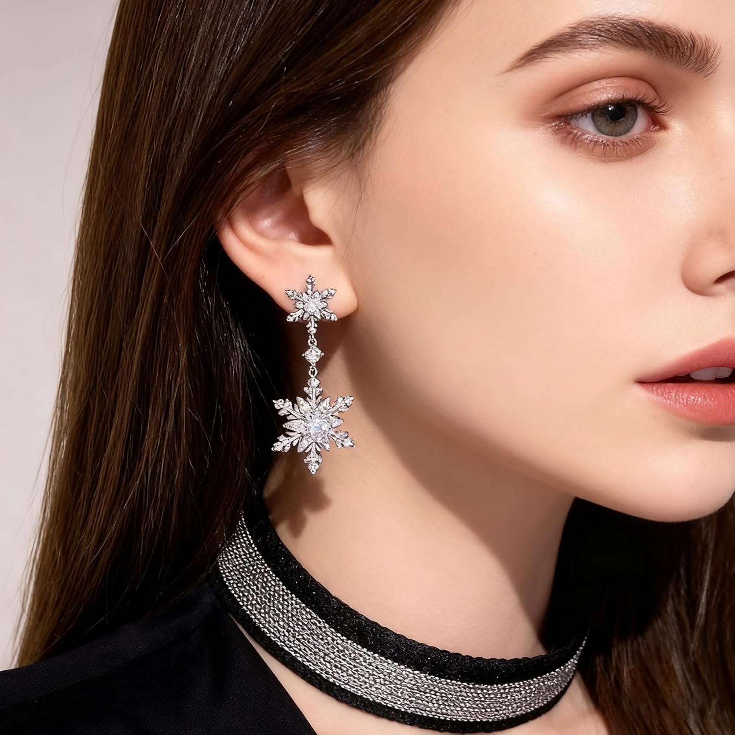 Christmas Snowflake Earrings for Women Sparkling Silver Rhinestone Dangle Drop Earrings Winter Holiday Jewelry Gifts for Festival - Image 2