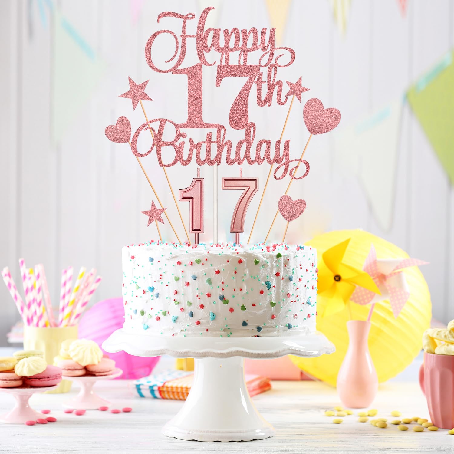 17th Birthday Cake Decorations Set Include 17th Birthday Candles Numeral 17 Cake Candles and Happy 17th Birthday Cake Toppers with Heart Star Cupcake Picks for Birthday Party (Rose Gold Series) : Home & Kitchen - Amazon.com