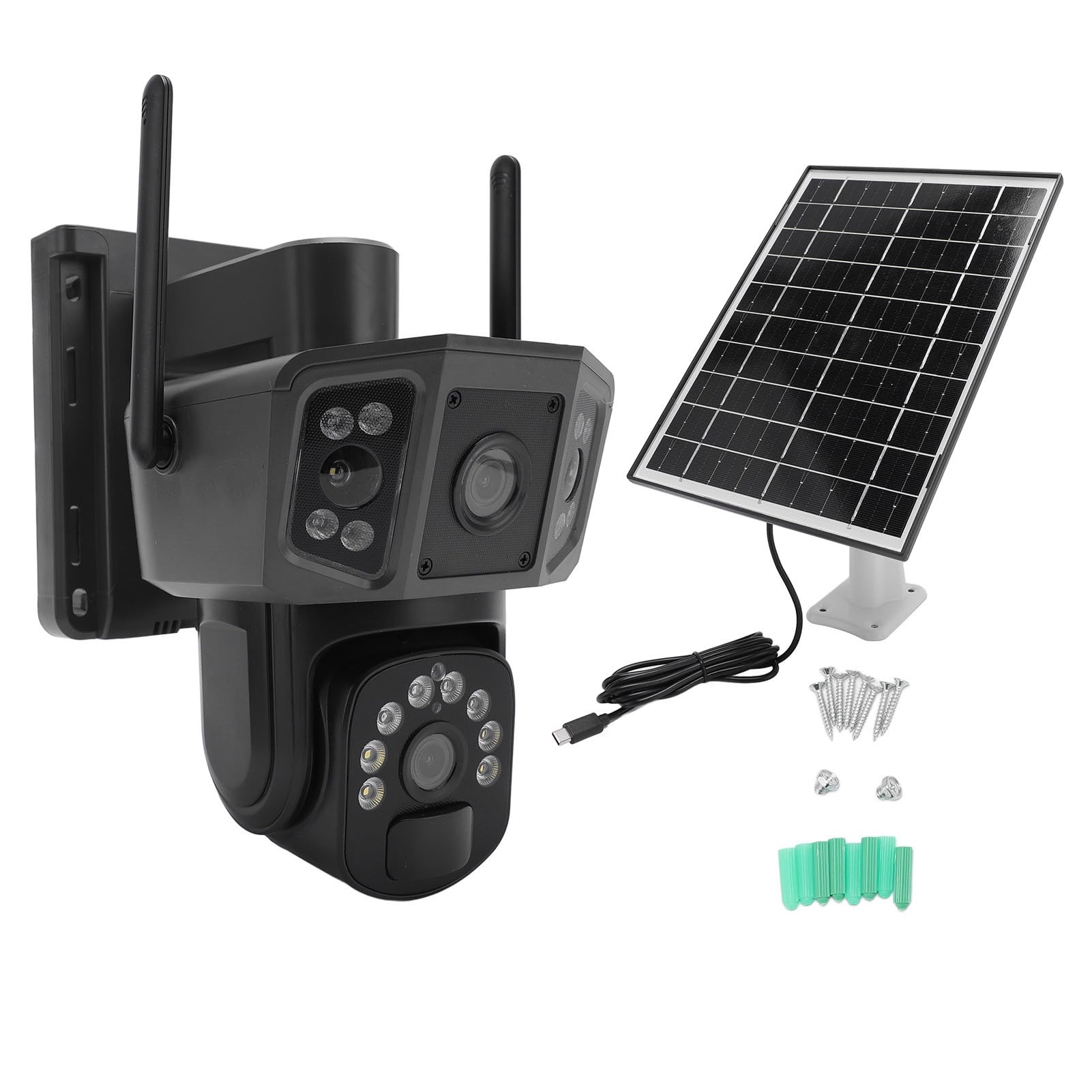 Goshyda Kamera Bezpieczeństwa Outdoor Solar, Szeroki Kąt 8 MP Panoramiczny Aparat do Zabezpieczenia Domu, IP66 Water Work, Wspieraj Ostrzeżenie o Wykrywaniu Człowieka (Wersja UE)
