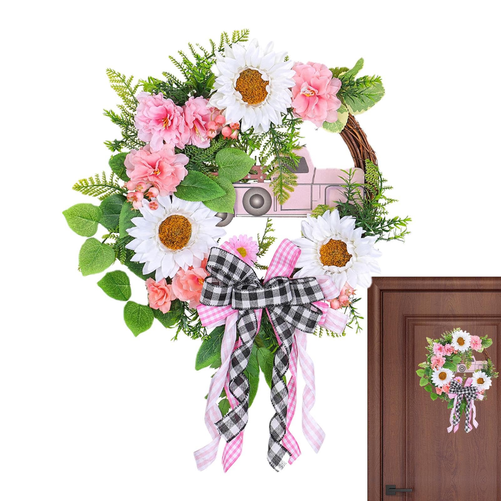 Couronne de Noël vintage Teksome avec nœuds et fleurs roses pour déco