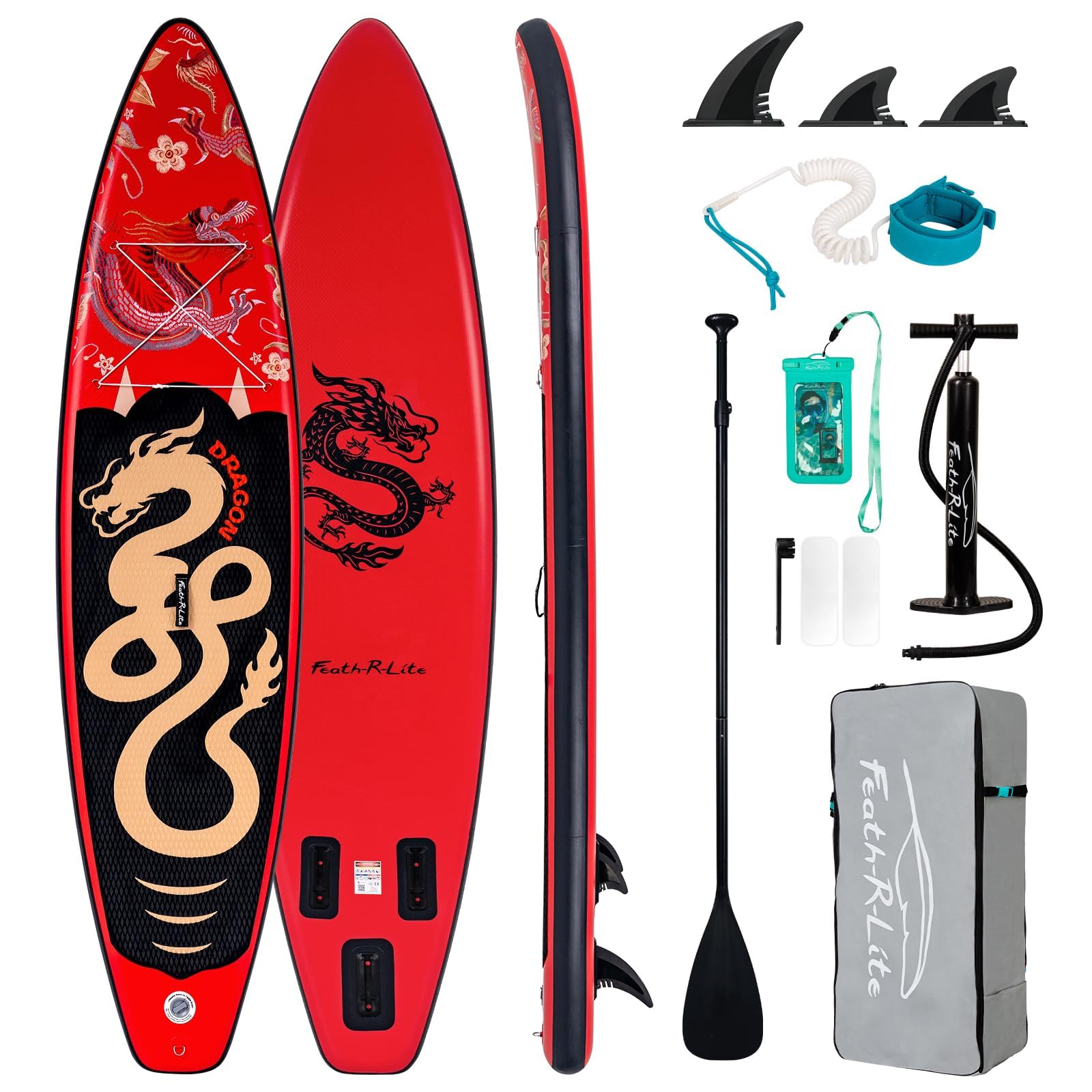 FEATH-R-LITE 11' Inflatable Ultra-Light Stand Up Paddle Board for All Skill Levels Included with SUP, Adj Paddle, Pump, Backpack, Leash, Waterproof bag