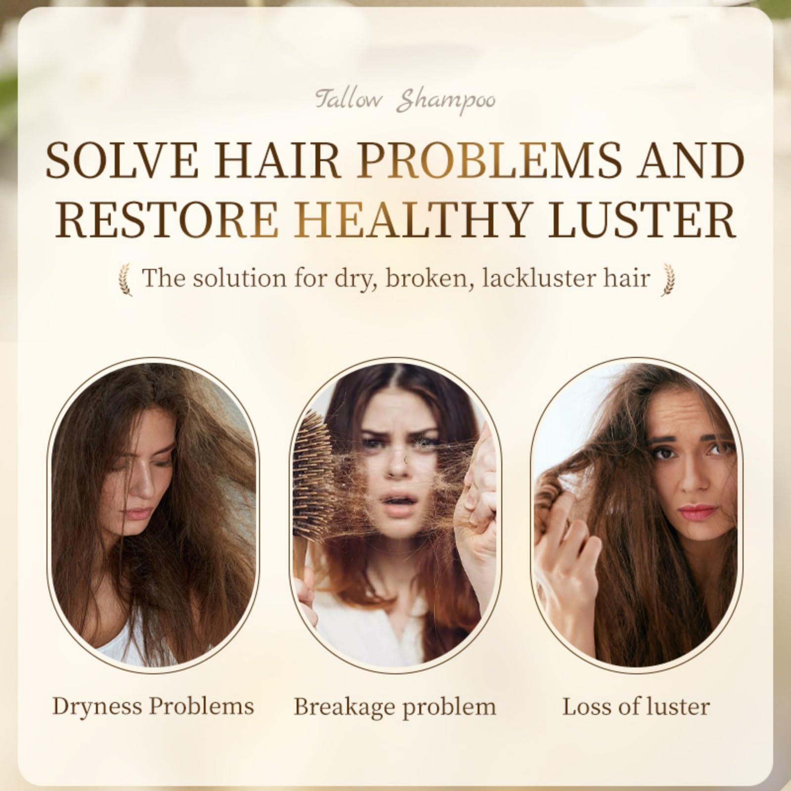 Tallow Shampoo for All Hair Types Volumizing Shampoo Deep Cleansing, Anti-Dandruff Oil Control, Smooth Frizz - Image 3
