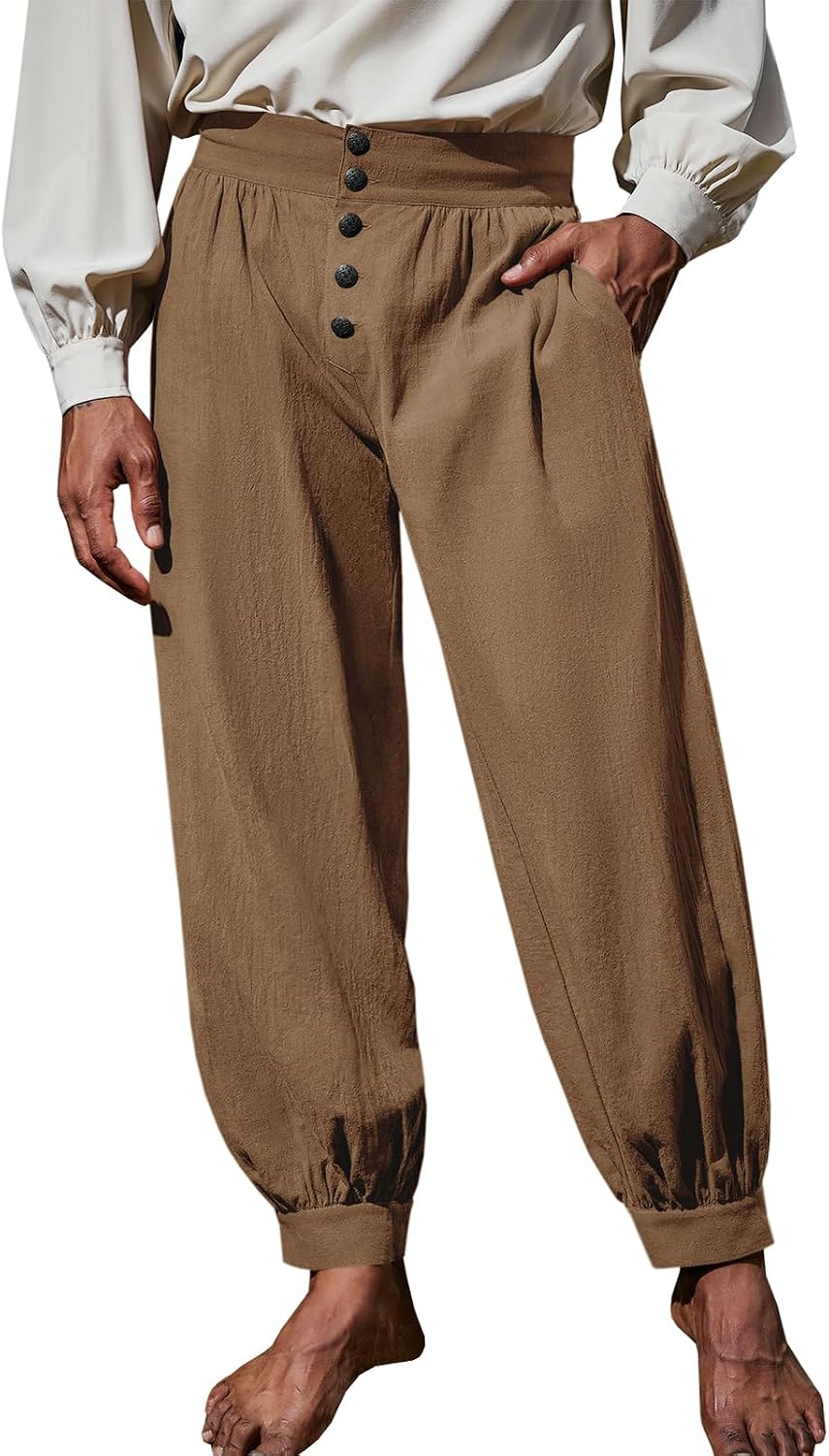 Runcati Mens Medieval Pirate Pants Renaissance Viking Knicker Colonial Halloween Cotton Gothic Costume Trousers