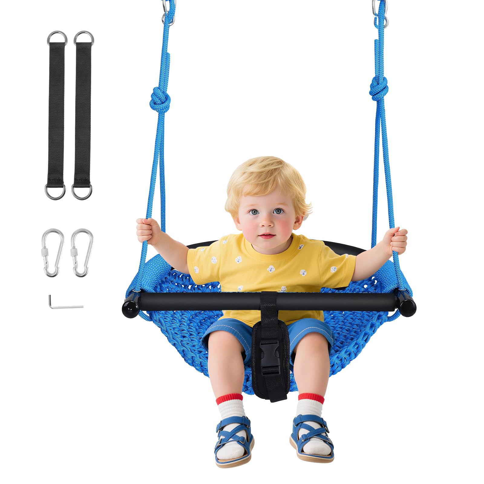 Columpio infantil 3 en 1 para exteriores, tejido a mano, cómodo y transpirable, columpio de altura ajustable para exterior, interior, jardín, parque infantil, capacidad de carga máxima 150 kg